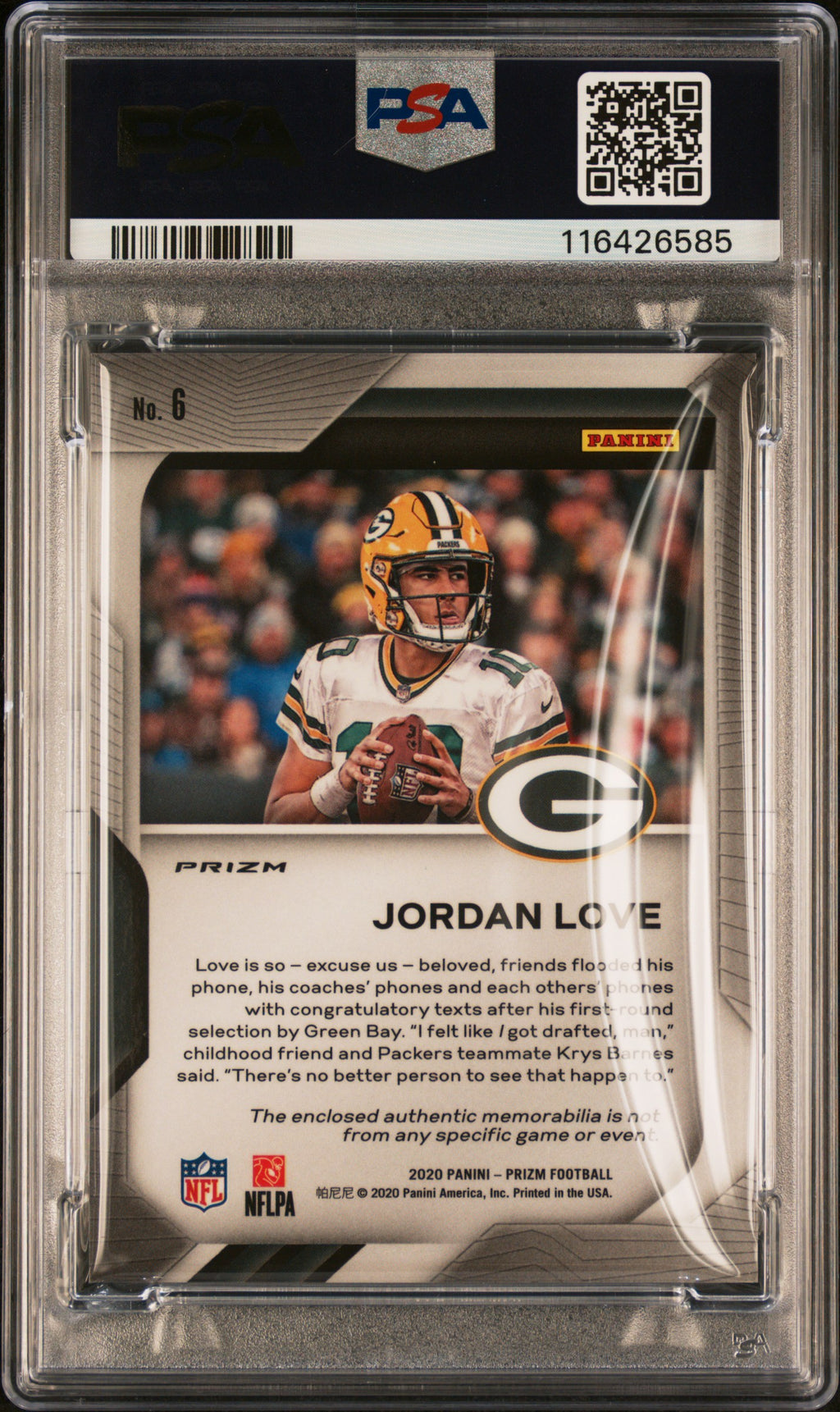 2020 Prizm - Jordan Love - Premier Jerseys Relics Pink - #6 - PSA 8