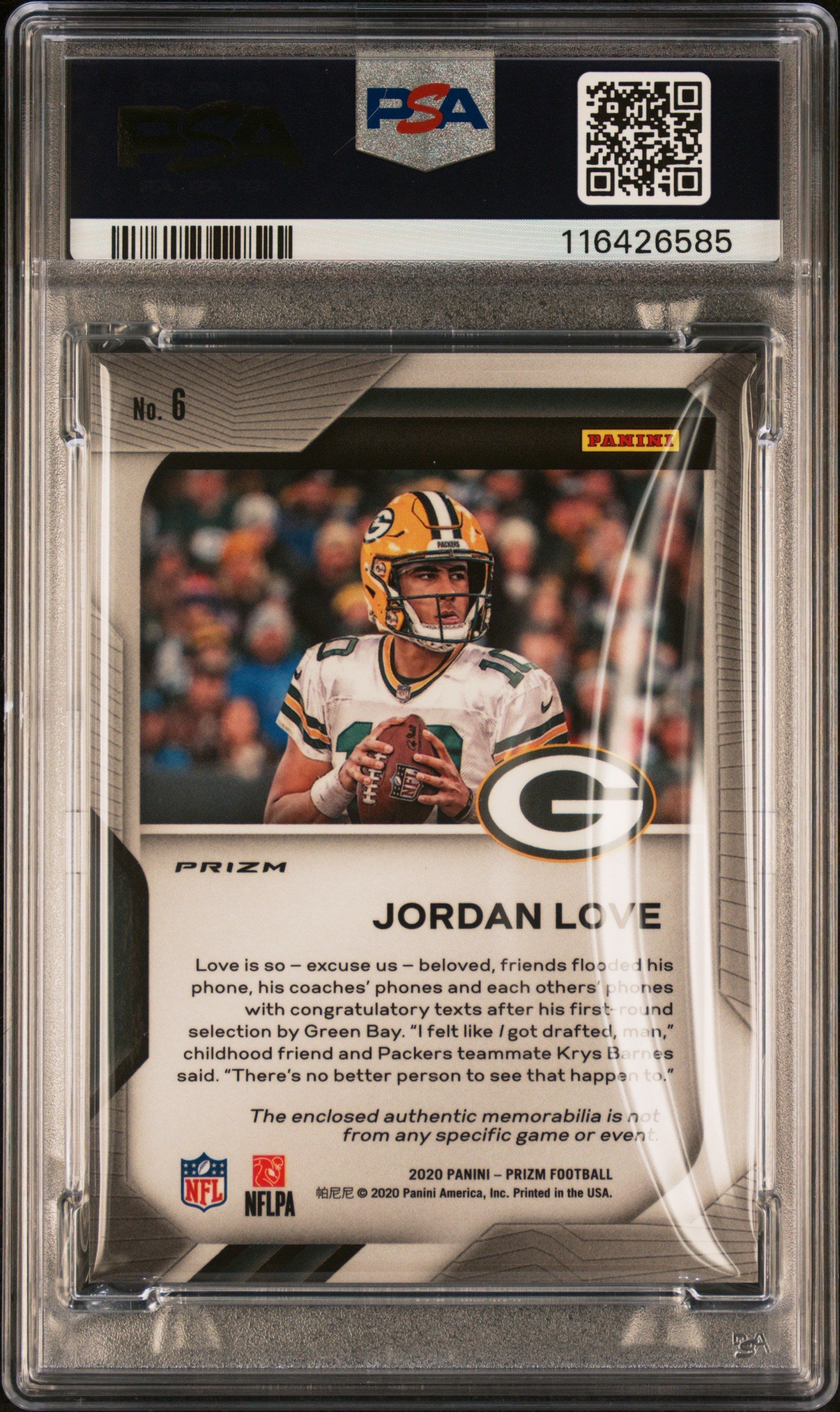 2020 Prizm - Jordan Love - Premier Jerseys Relics Pink - #6 - PSA 8