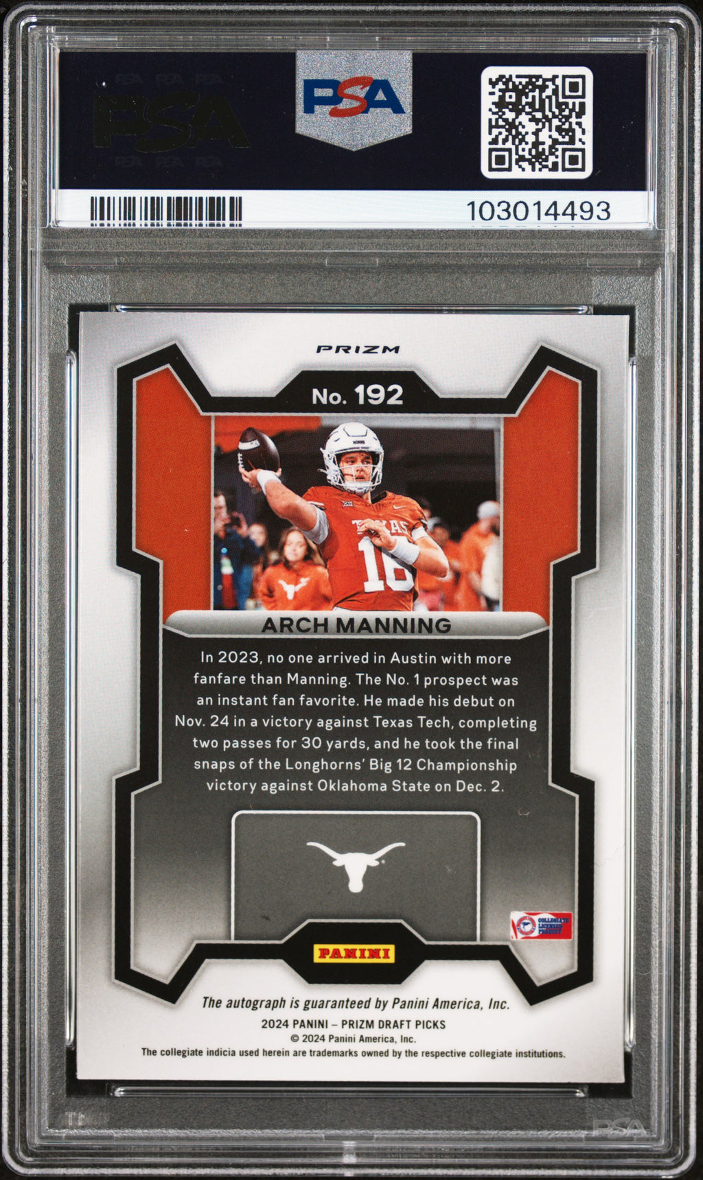2024 Prizm Draft Picks - Arch Manning - Silver Auto - PSA 10 - GEM Rate - #192