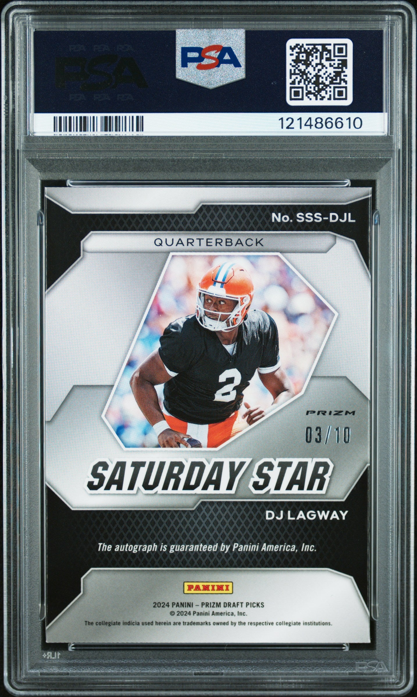 2024 Prizm Draft Picks - DJ Lagway - Saturday Star Signatures Gold /10 - PSA 9