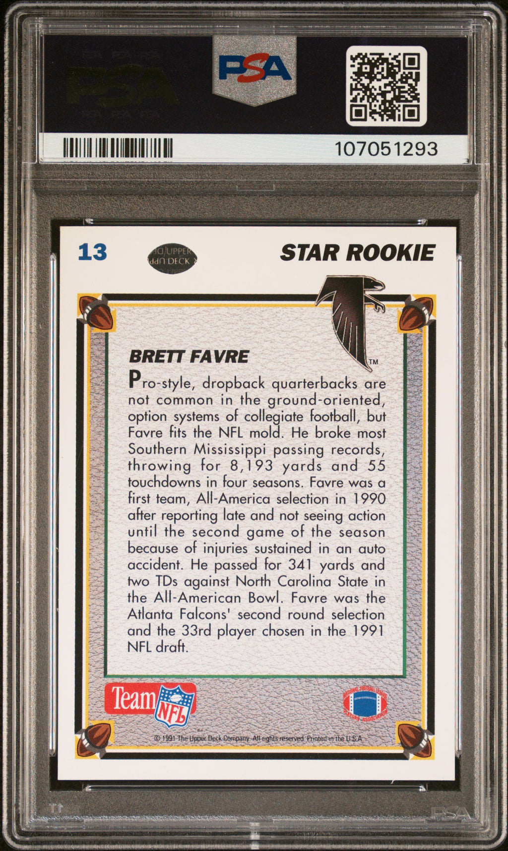 1991 Upper Deck - Brett Favre - RC Rookie HOF #13 - PSA 4
