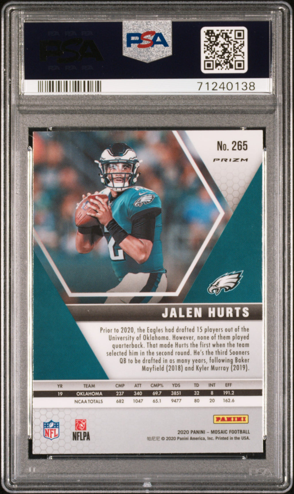 2020 Mosaic - Jalen Hurts - Reactive Orange - #265 - PSA 10 - GEM MINT