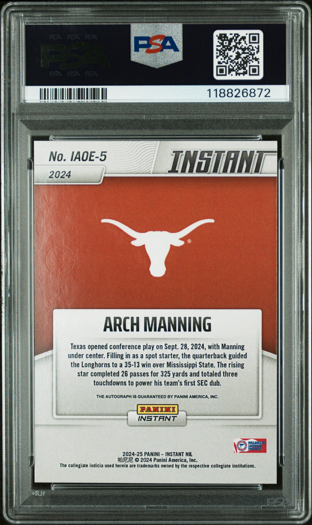 2024 Instant NIL -  Arch Manning -  Open Edition Auto - #IAOE5 - PSA 9 Auto 9