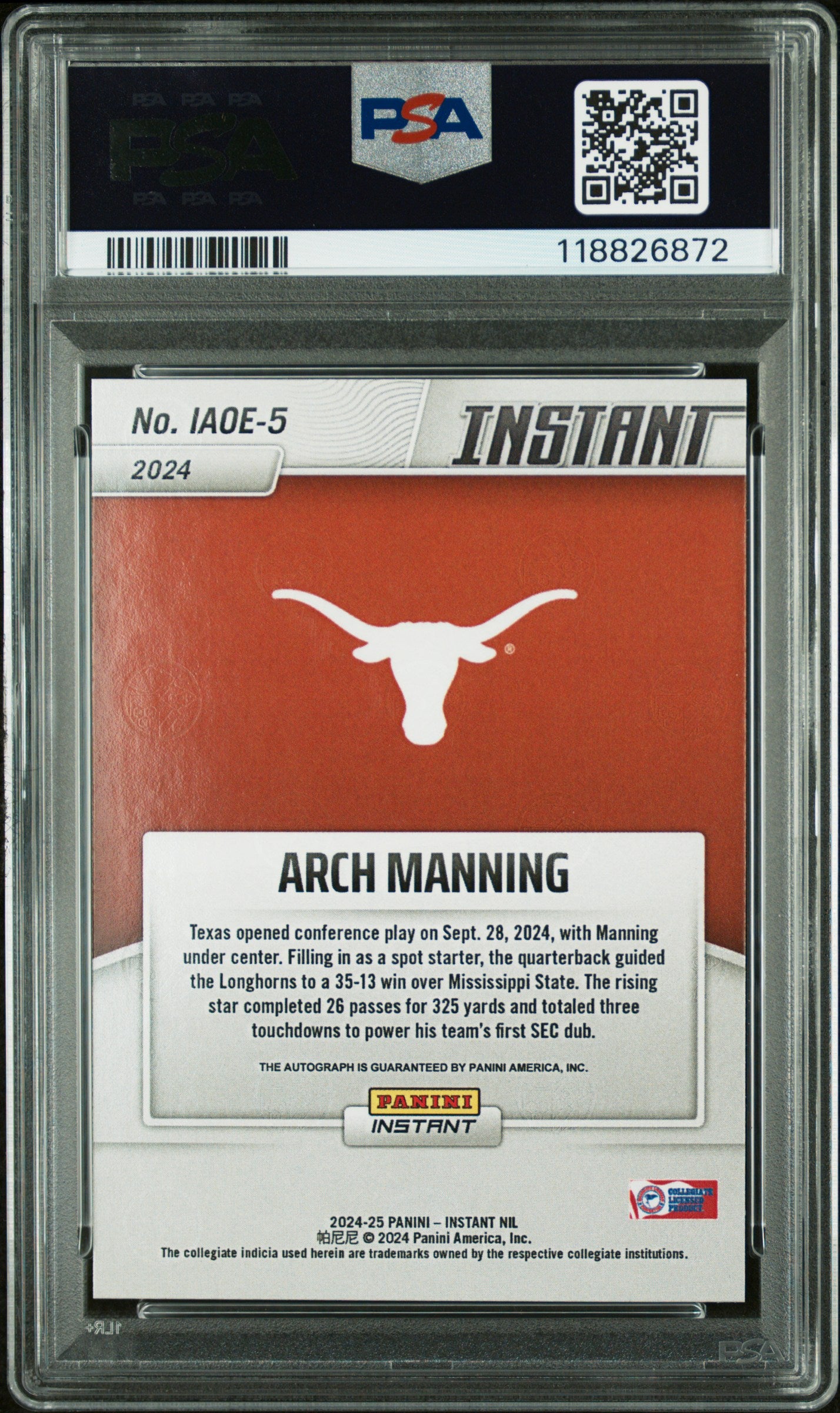 2024 Instant NIL -  Arch Manning -  Open Edition Auto - #IAOE5 - PSA 9 Auto 9