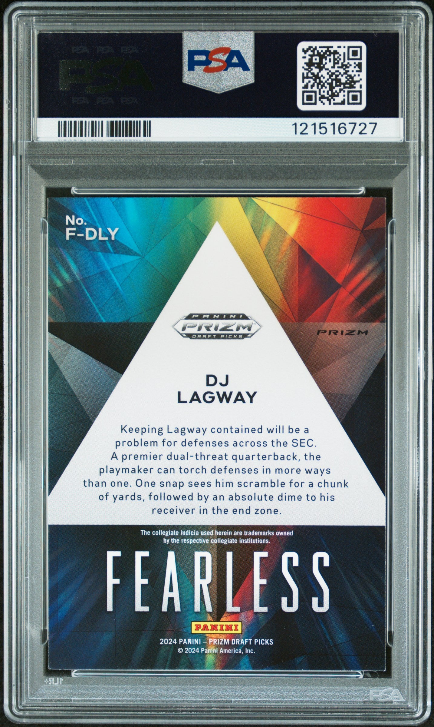 2024 Prizm Draft Picks - DJ Lagway - Fearless Red Ice - #FDLY - PSA 8