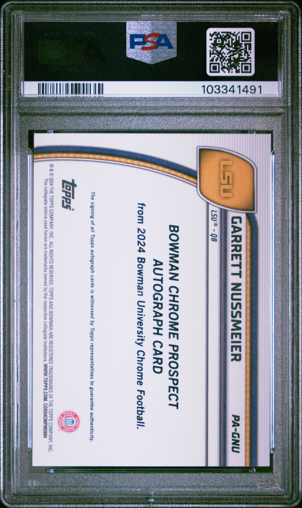 2024 Bowman Chrome - Garrett Nussmeier - Gold Shimmer 45/50 - PSA 10 - #PAGNU