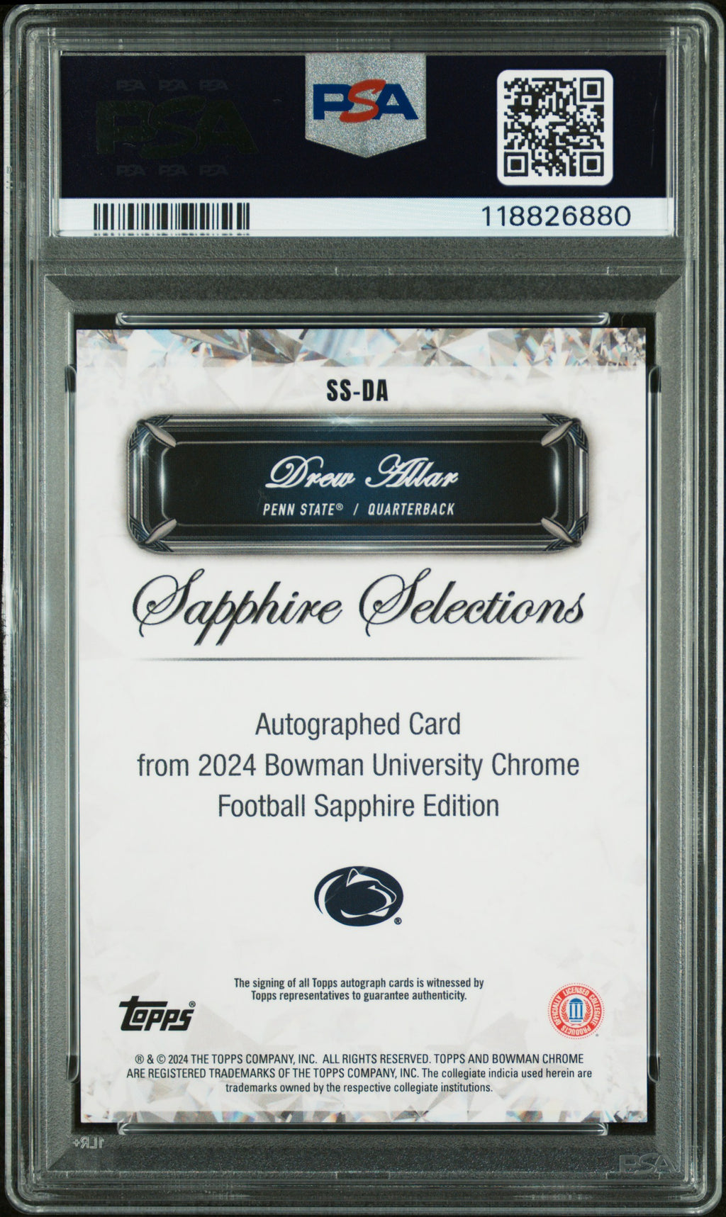 2024 Bowman Sapphire - Drew Allar - Selections Orange Auto /25 - PSA 10 Auto 10