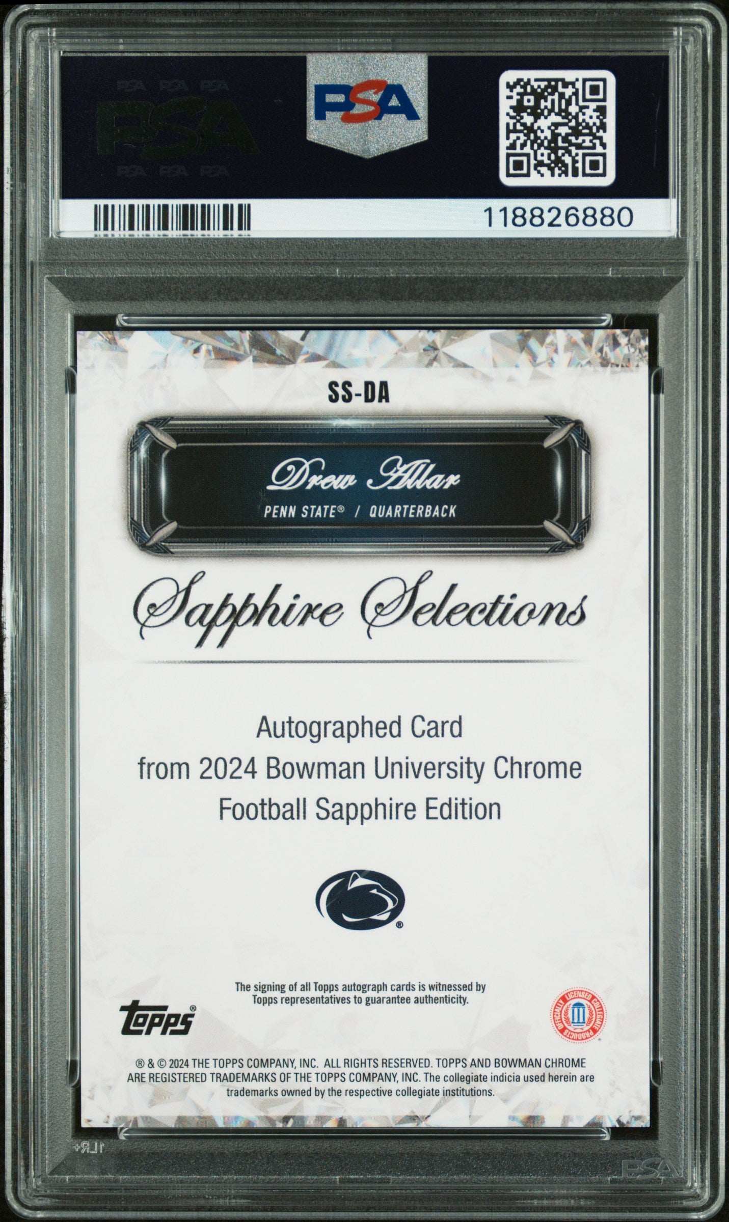 2024 Bowman Sapphire - Drew Allar - Selections Orange Auto /25 - PSA 10 Auto 10