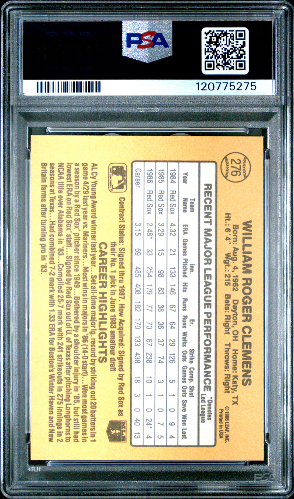1987 Donruss Roger Clemens #276 PSA 8