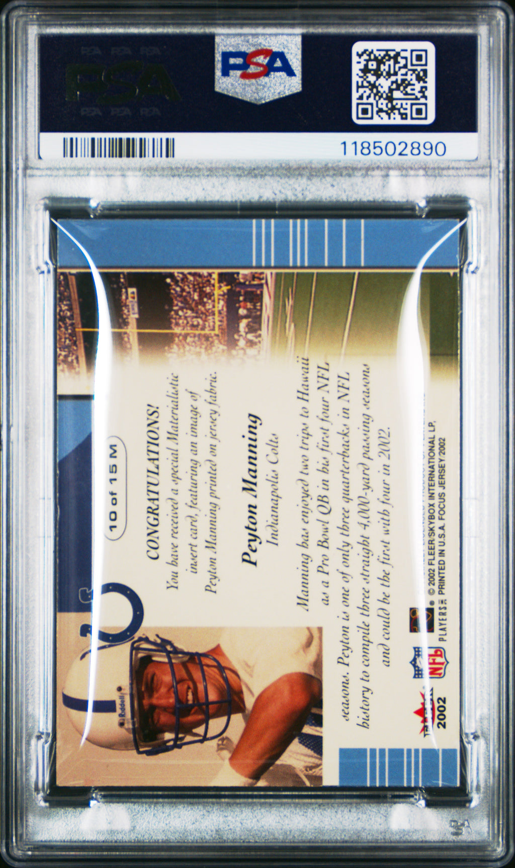 2002 Fleer Focus Jersey Edition - Peyton Manning - Materialistic - #10 PSA 7