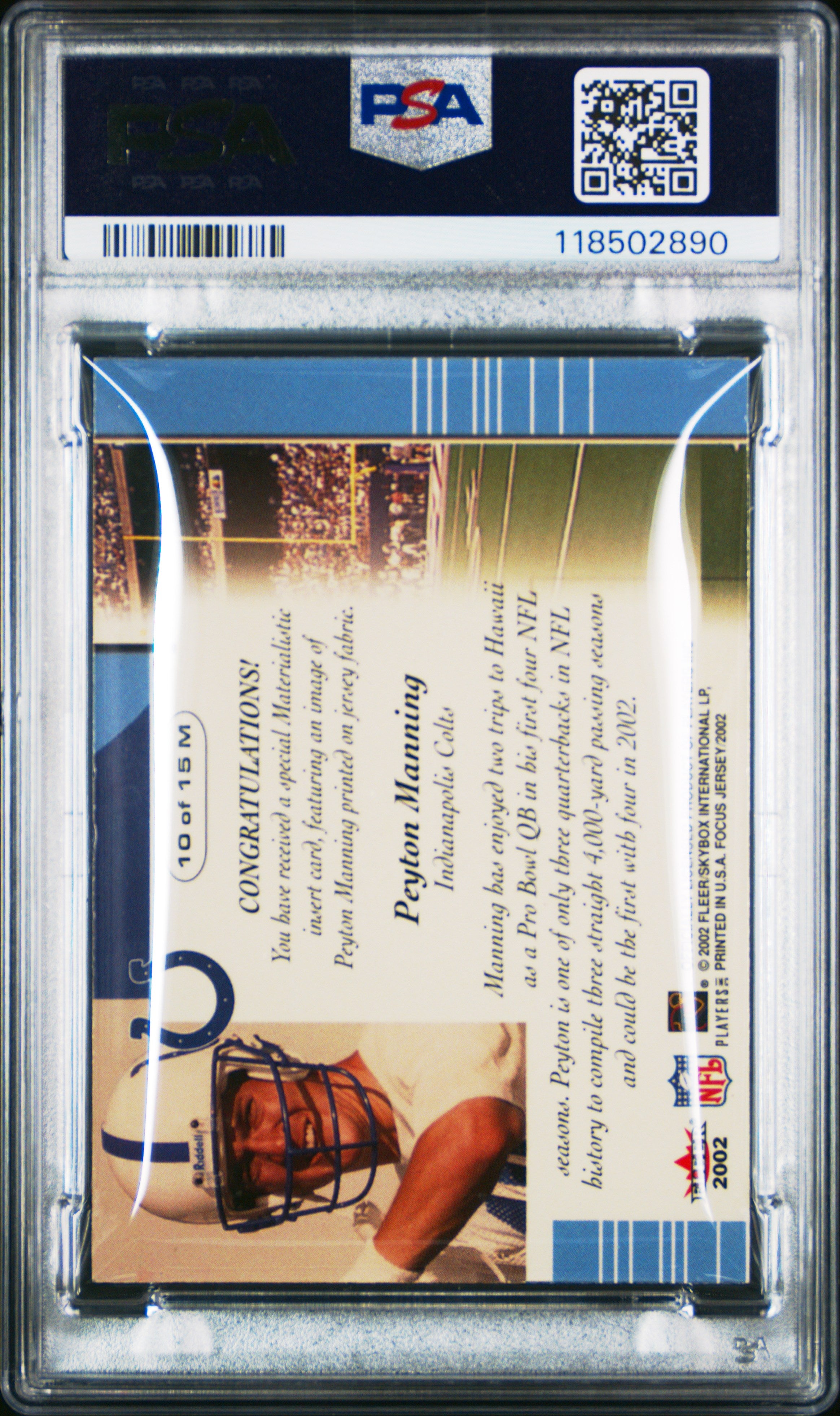 2002 Fleer Focus Jersey Edition - Peyton Manning - Materialistic - #10 PSA 7