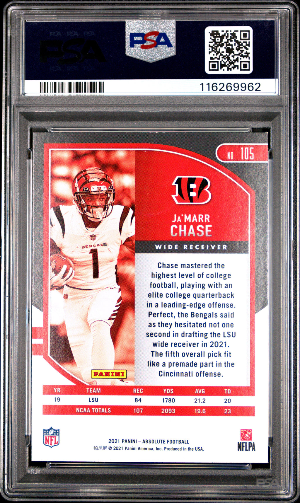 2021 Absolute - Ja'marr Chase - #105 - RC - Rookie - PSA 9
