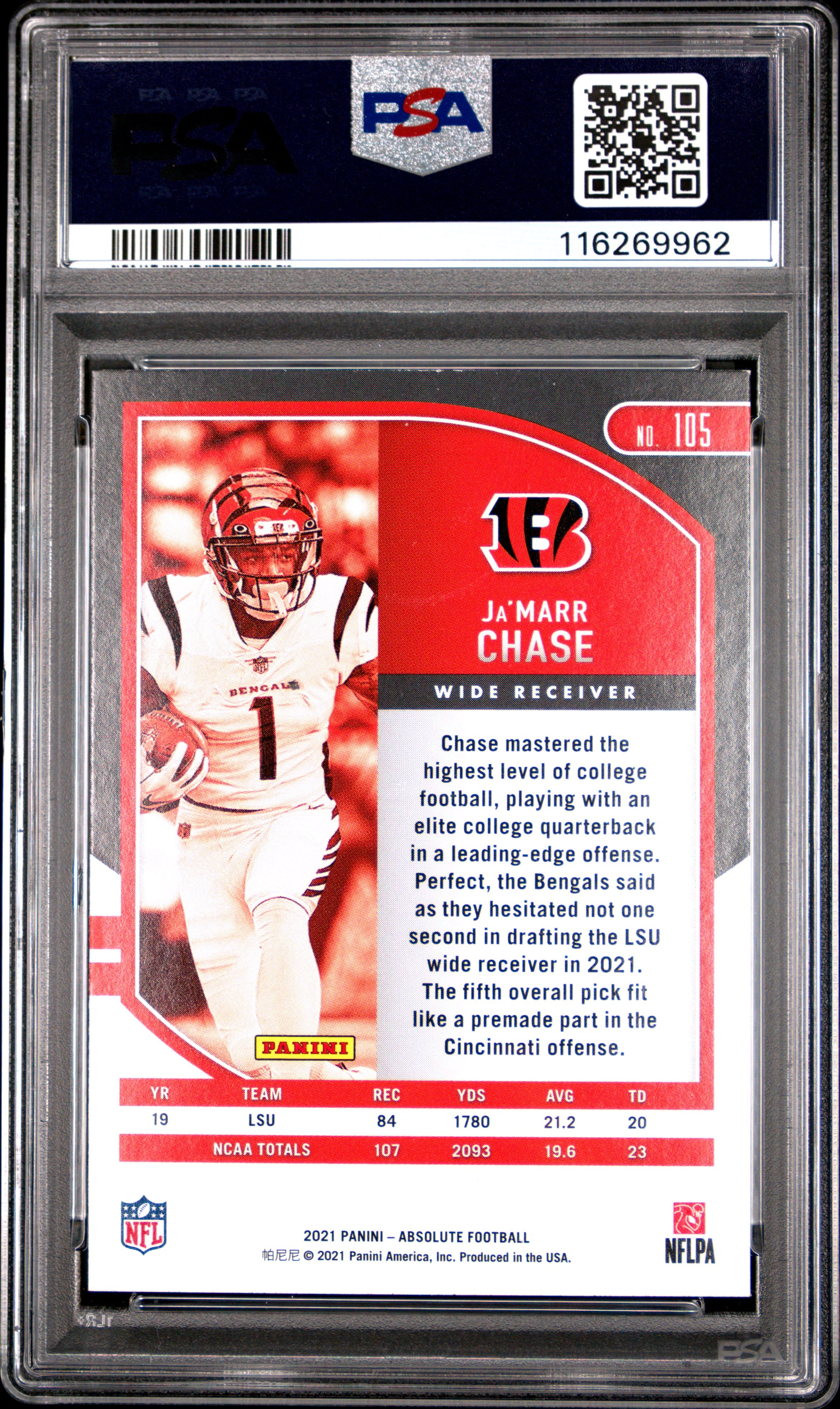 2021 Absolute - Ja'marr Chase - #105 - RC - Rookie - PSA 9