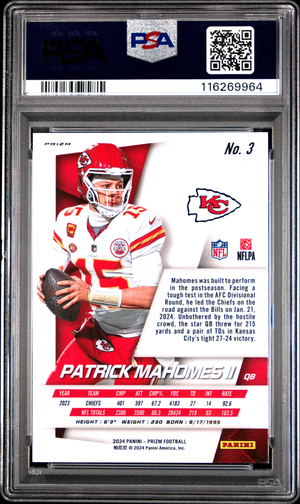 2024 Prizm - Patrick Mahomes II - Flashback No Huddle - #3 - PSA 9