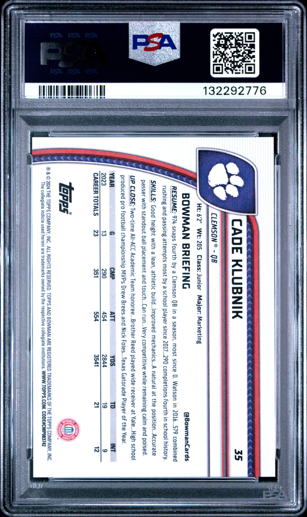2024 Bowman Chrome - Cade Klubnik - Black And White Stealth Refractor #35- PSA 9