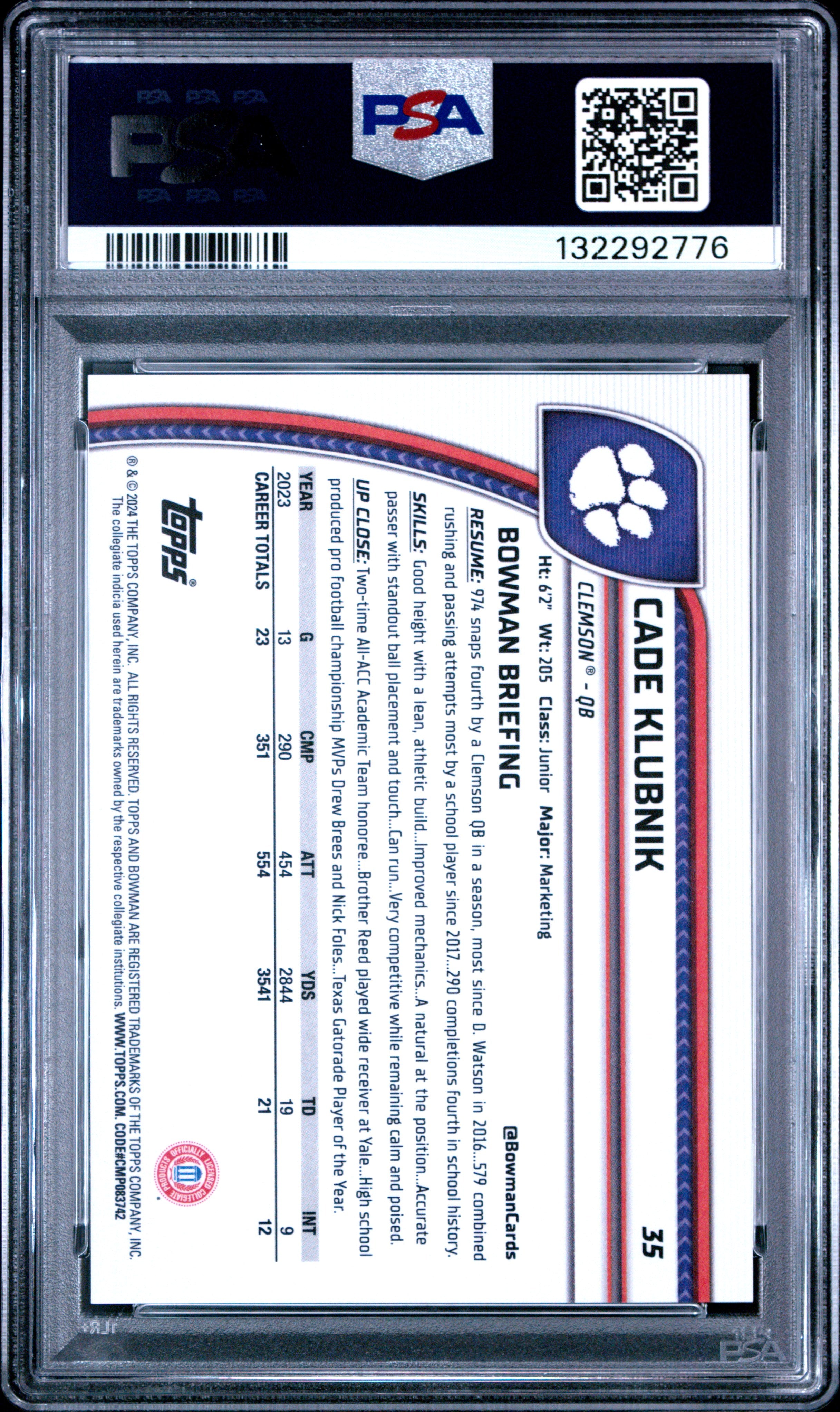 2024 Bowman Chrome - Cade Klubnik - Black And White Stealth Refractor #35- PSA 9