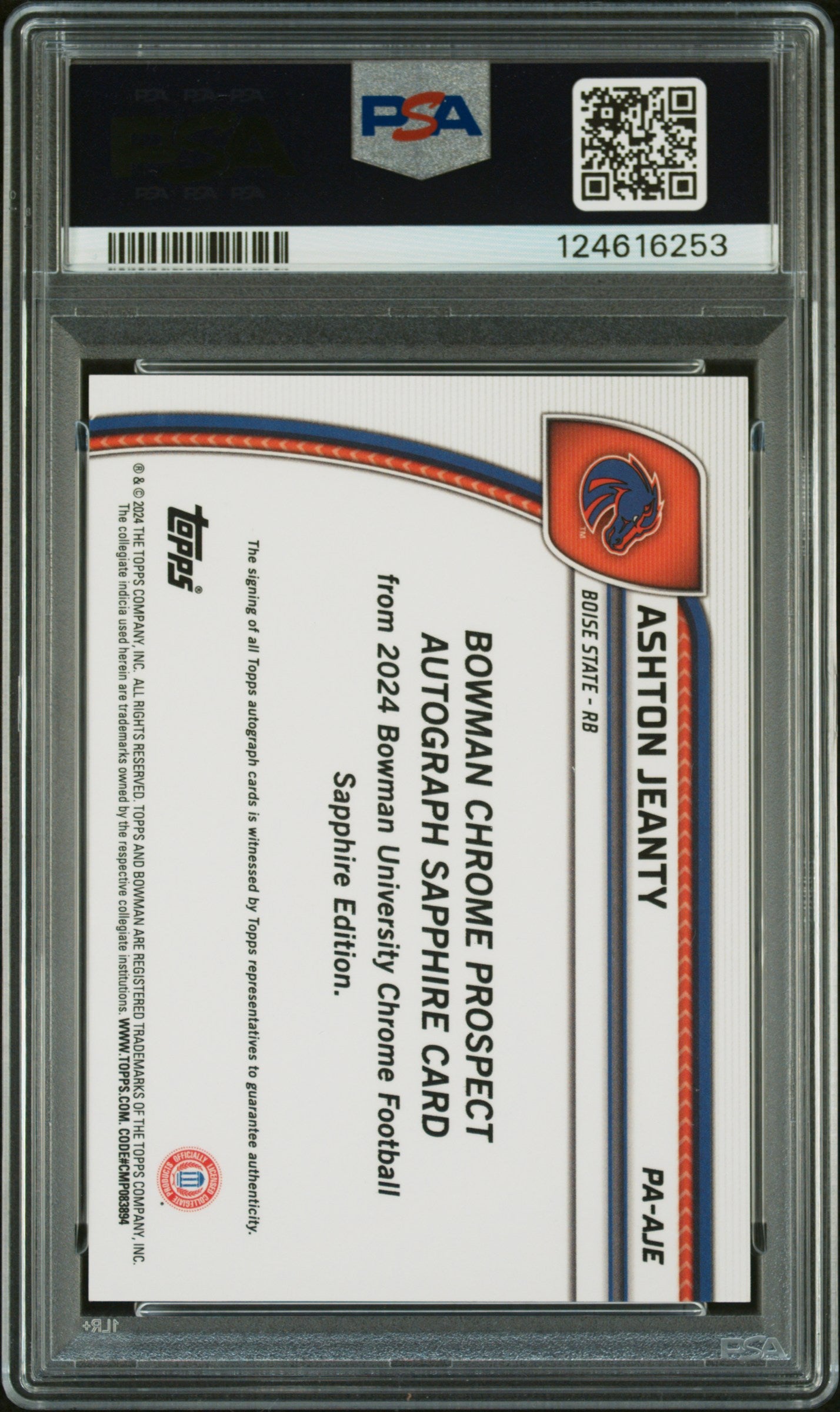 2024 Bowman Sapphire- Ashton Jeanty - Black Auto /10 - PSA 10 Auto 10-GEM MINT