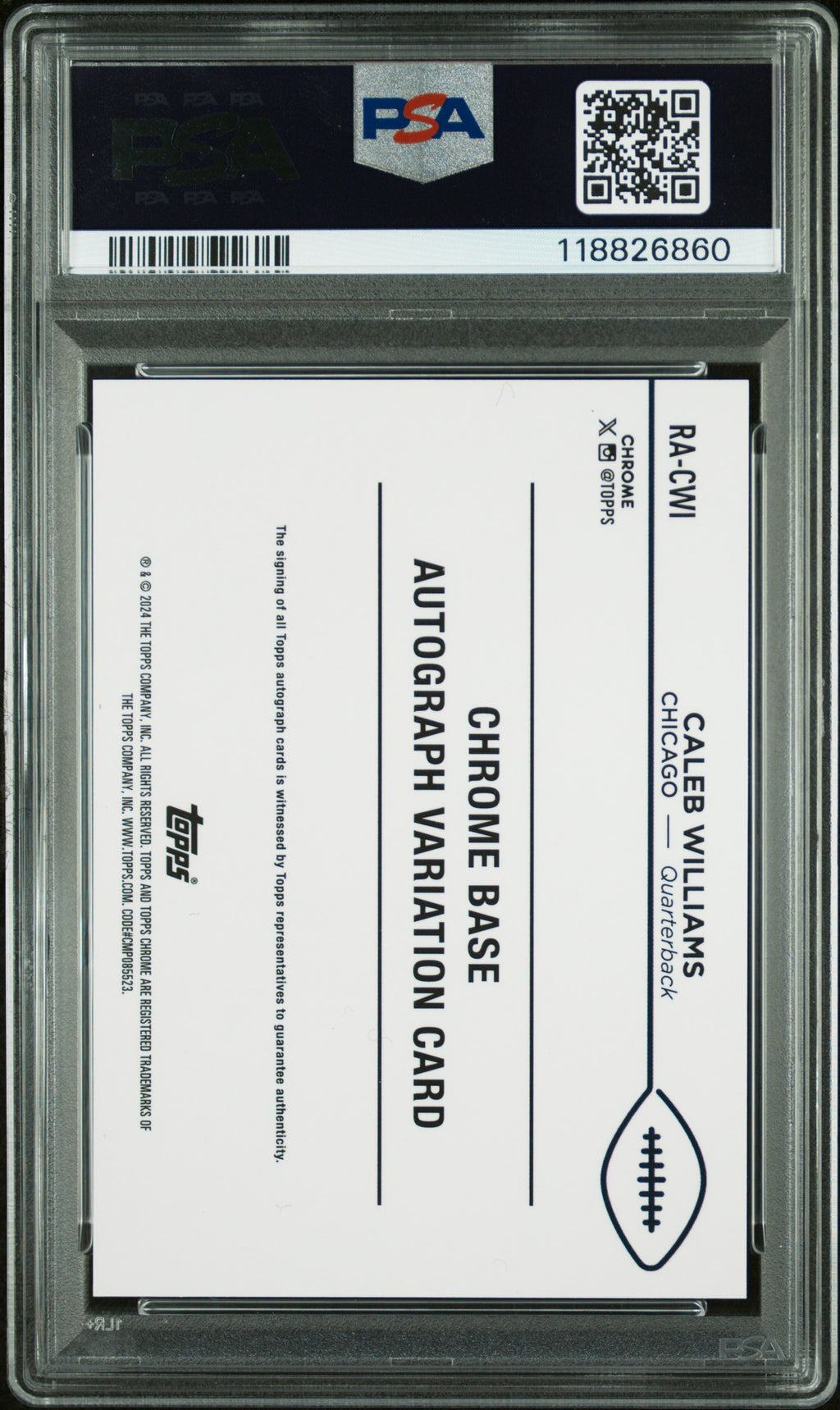 2024 Topps Chrome - Caleb Williams - Orange Wave Auto - /05 - PSA 9 Auto 10