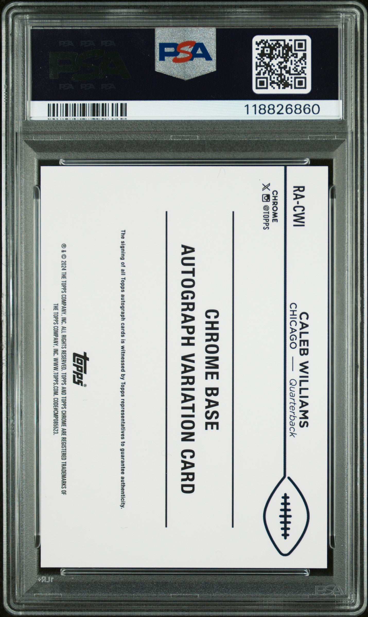 2024 Topps Chrome - Caleb Williams - Orange Wave Auto - /05 - PSA 9 Auto 10