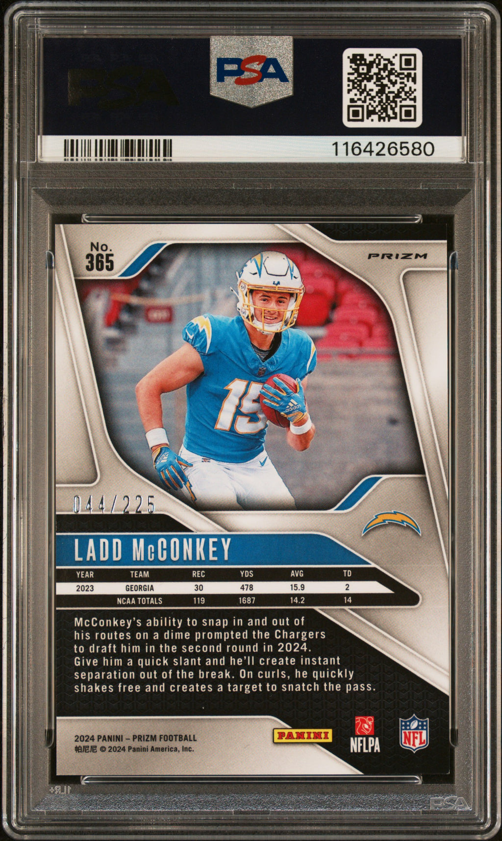 2024 Prizm - Ladd McConkey - Purple Ice /225 - #365 - PSA 9
