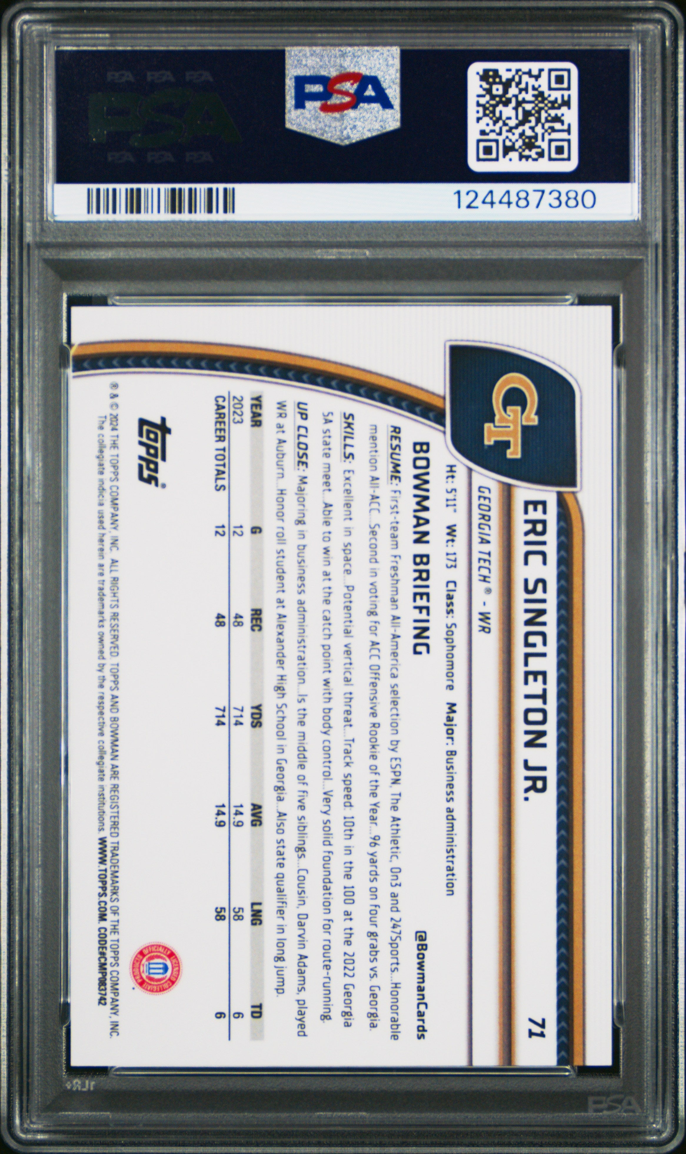 2024 Bowman Sapphire - Eric Singleton Jr. - Gold Refractor /50 -PSA 10 -GEM MINT
