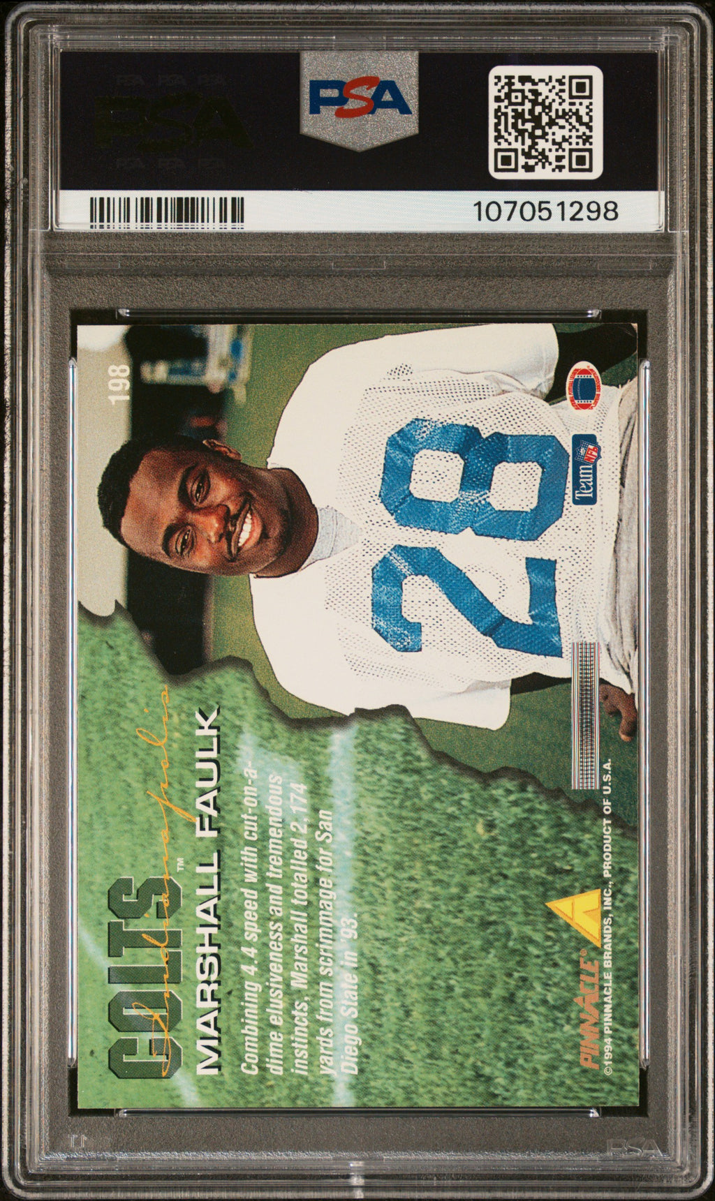 1994 Pinnacle - Marshall Faulk - RC Rookie HOF #198 - PSA 6