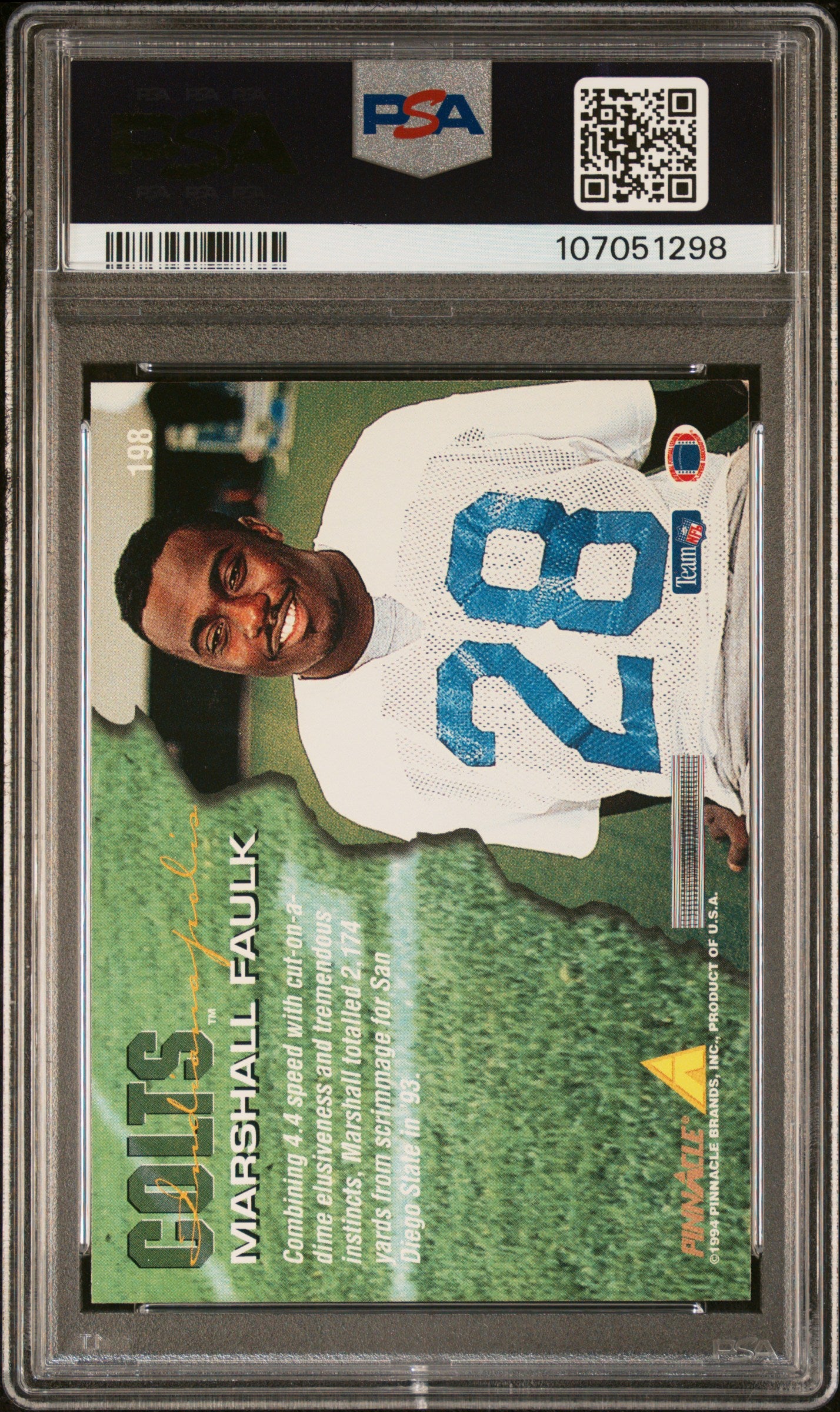 1994 Pinnacle - Marshall Faulk - RC Rookie HOF #198 - PSA 6