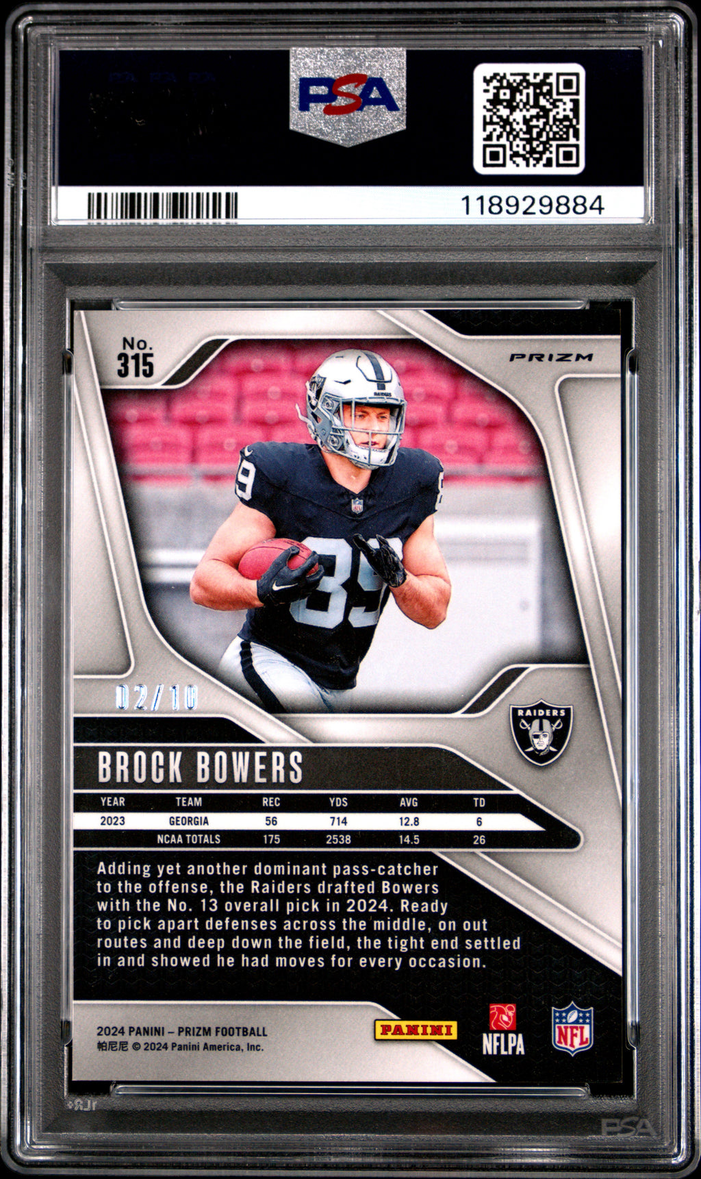 2024 Prizm Brock Bowers - Gold Wave 2/10 - #315 - RC - Rookie- PSA 10 - GEM MINT