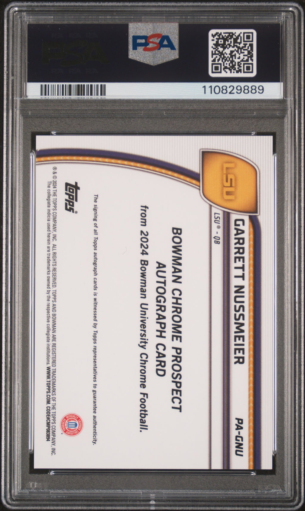 2024 Bowman Chrome - Garrett Nussmeier - Stealth Auto - PSA 10 - #PAGNU