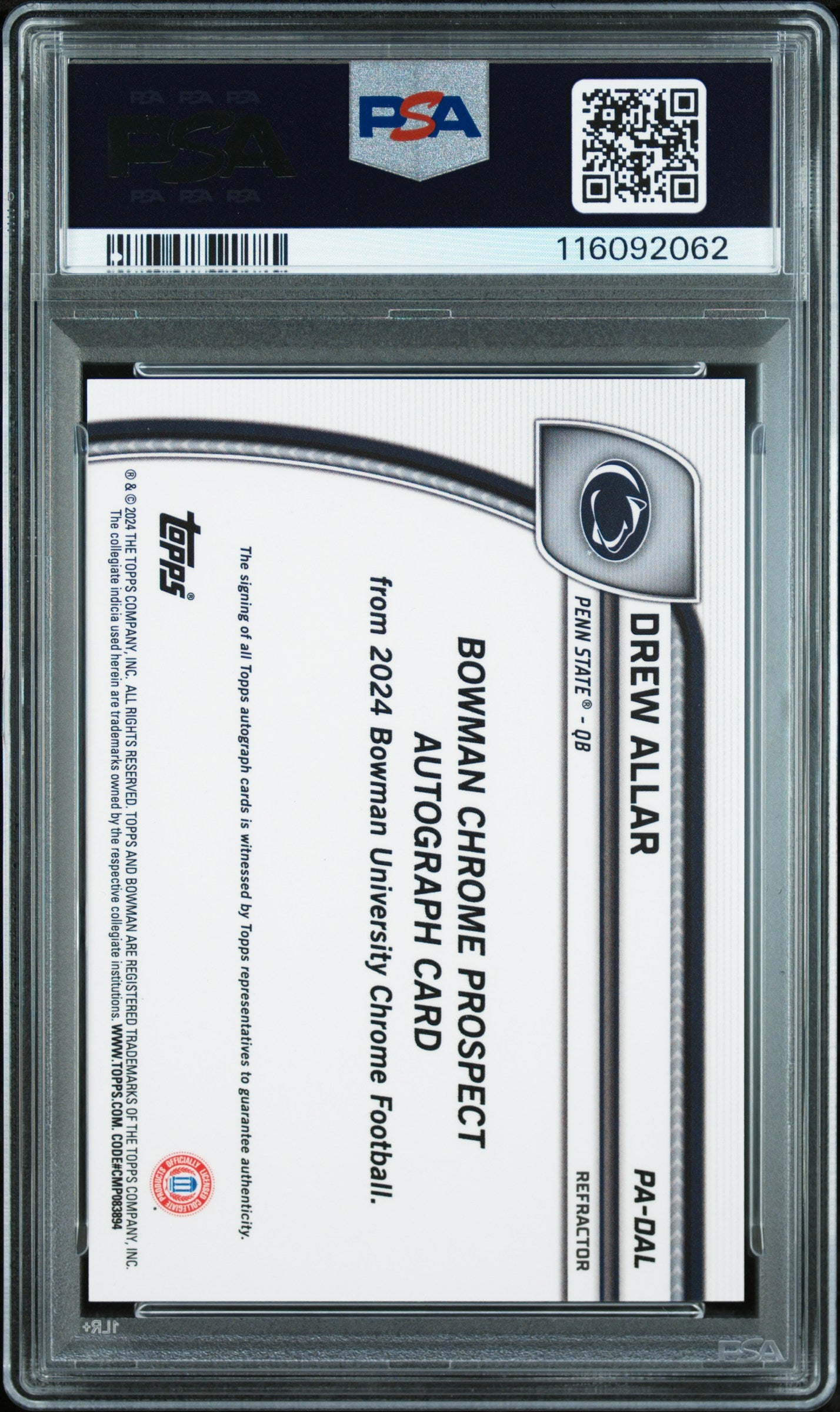 2024 Bowman Chrome - Drew Allar - Refractor Auto - #PADAL - PSA 10 Auto 10