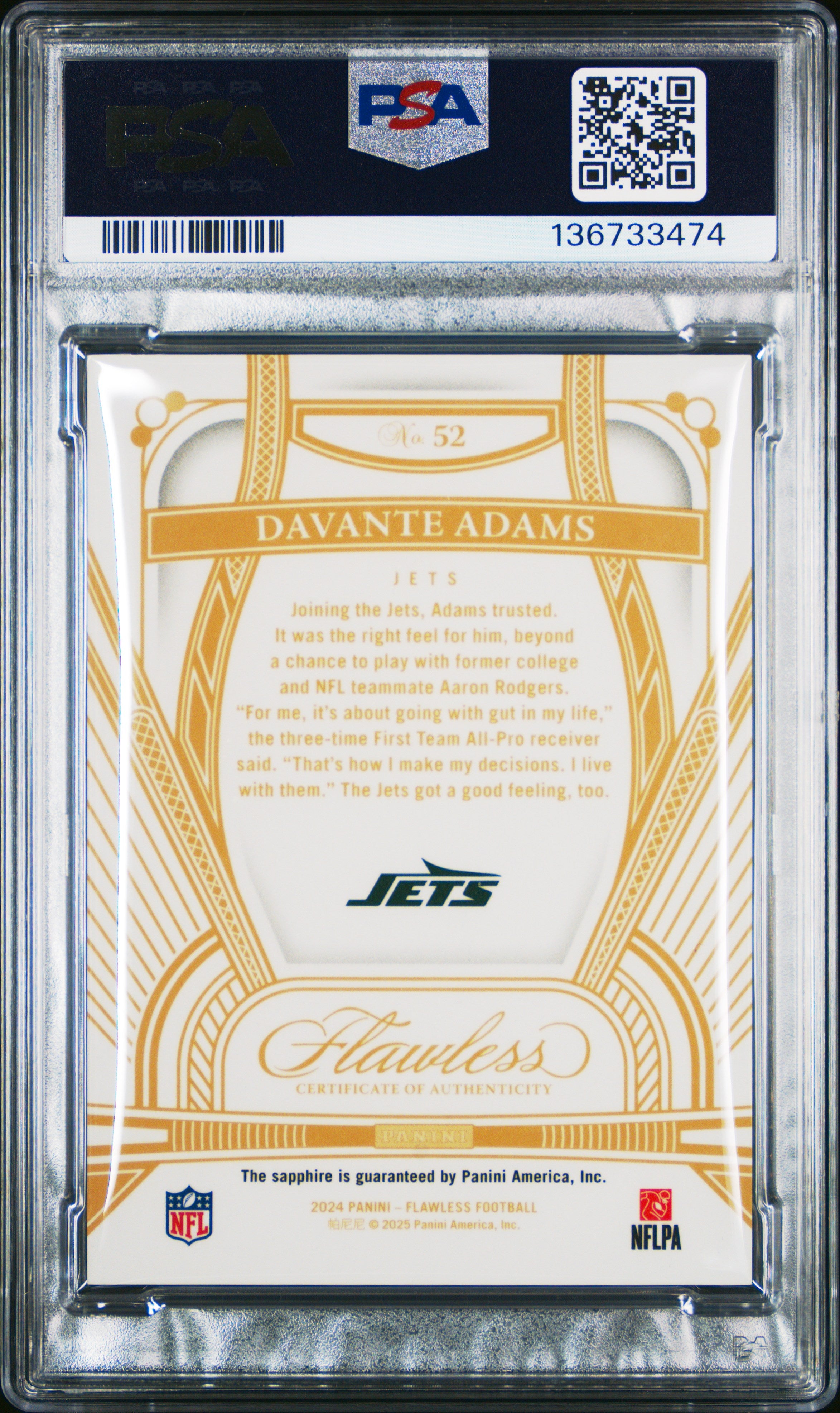 2024 Flawless - Davante Adams - Sapphire /15 - PSA 10 GEM MINT