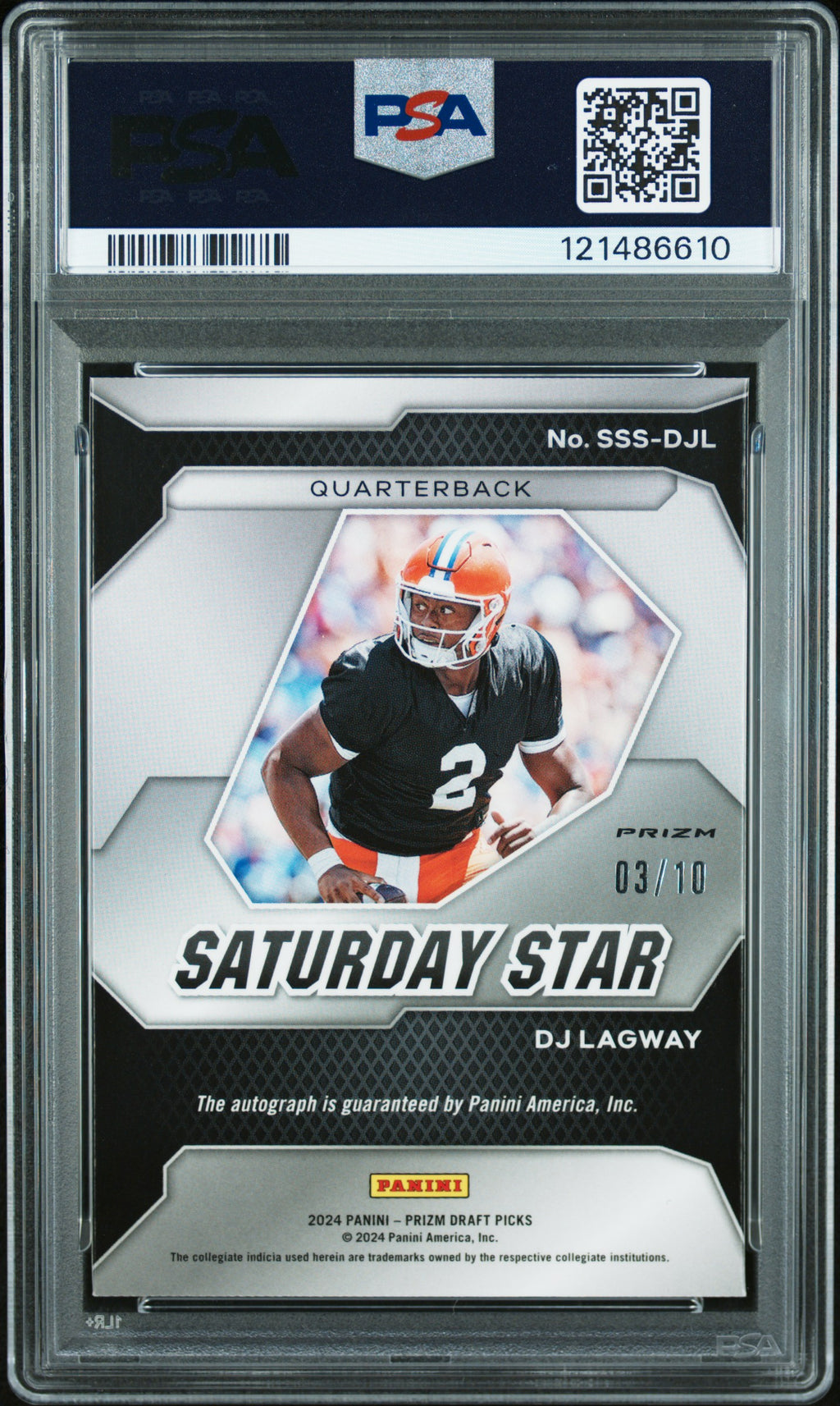 2024 Prizm Draft Picks - DJ Lagway - Saturday Star Signatures Gold /10 - PSA 9