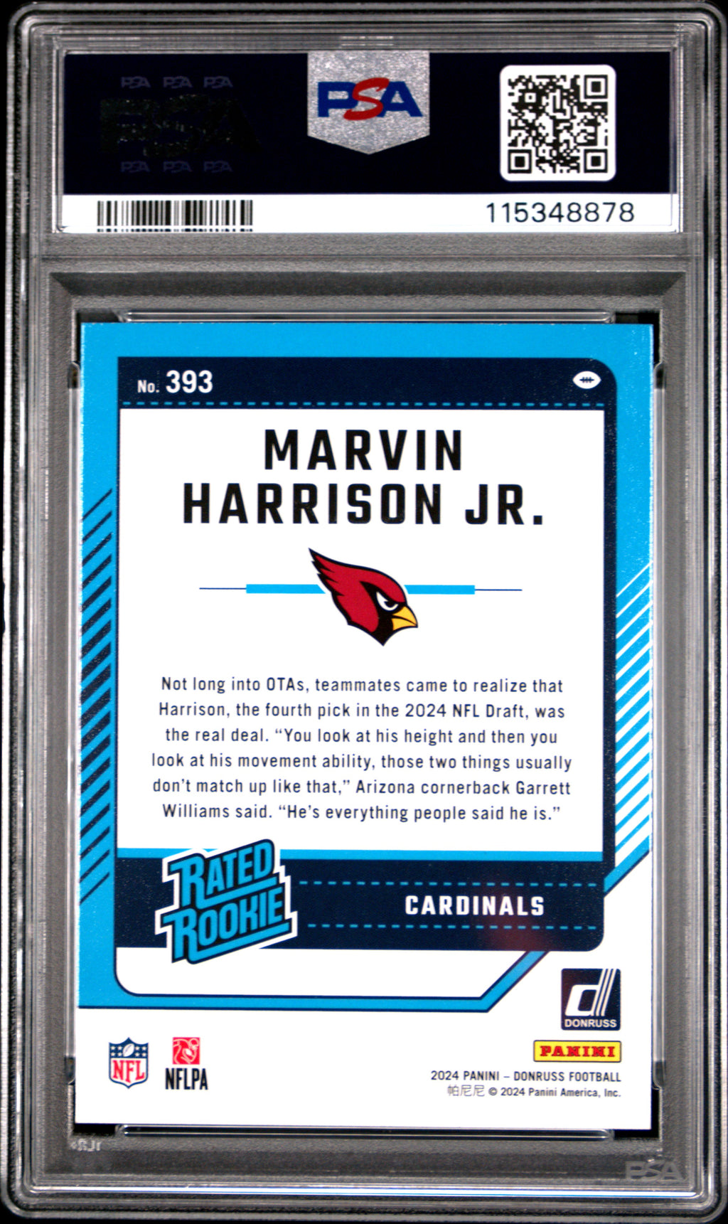 2024 Donruss - Marvin Harrison JR. - Rated Rookie - RC - #393- PSA 10 - GEM Rate