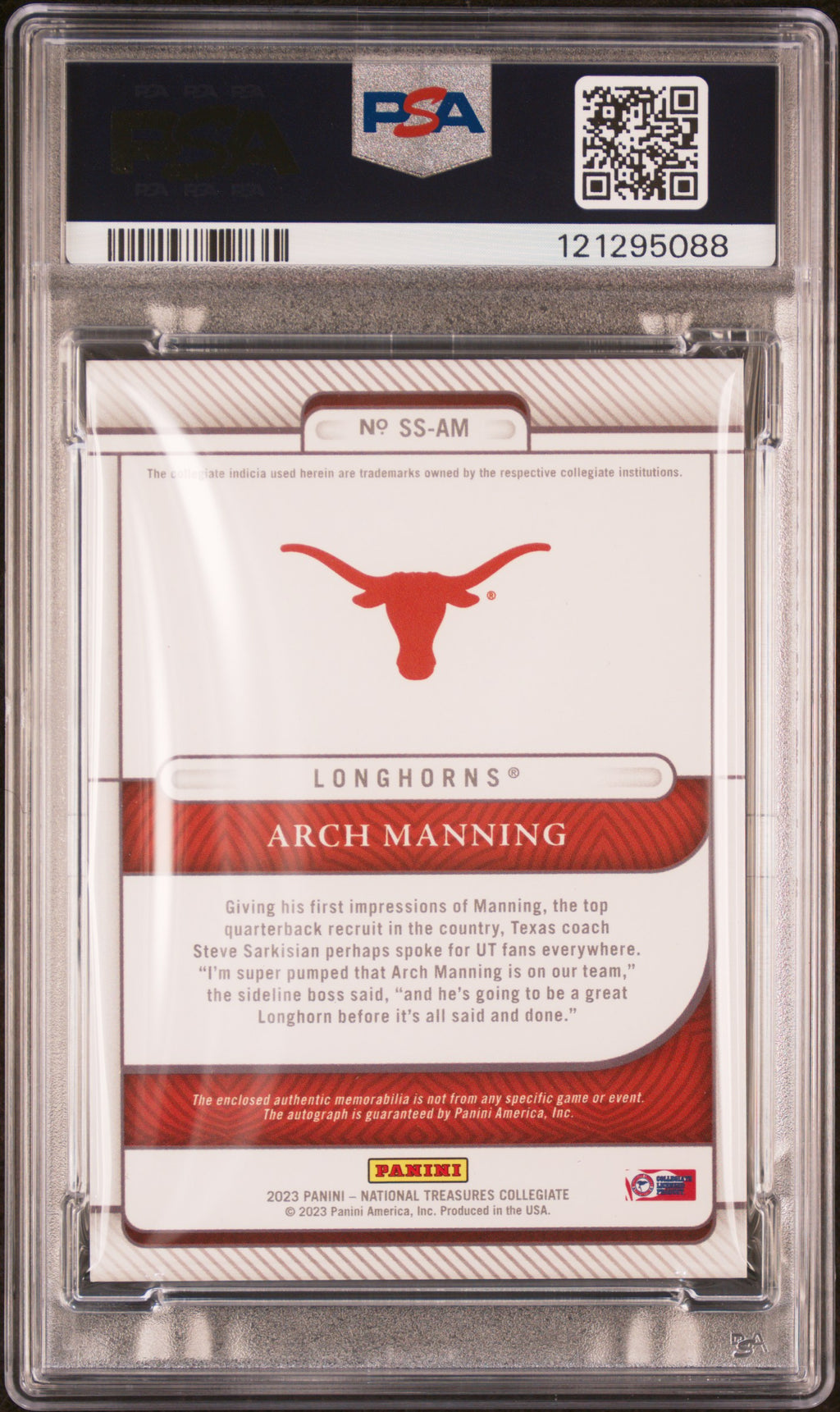 2023  National Treasures - Arch Manning - Silhouettes Sign. Silver /39 - PSA 9