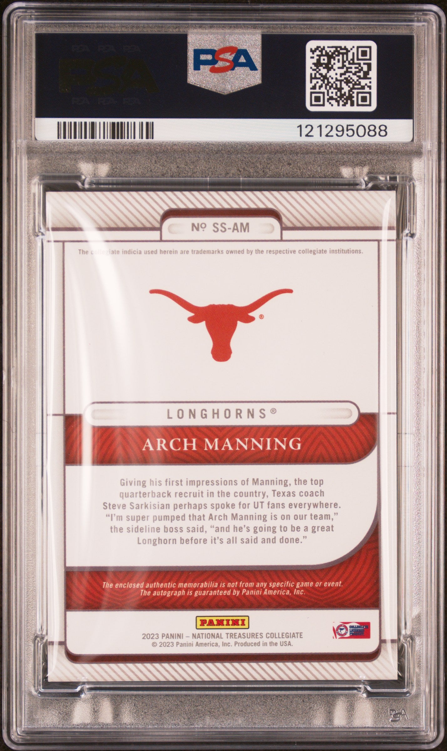 2023  National Treasures - Arch Manning - Silhouettes Sign. Silver /39 - PSA 9