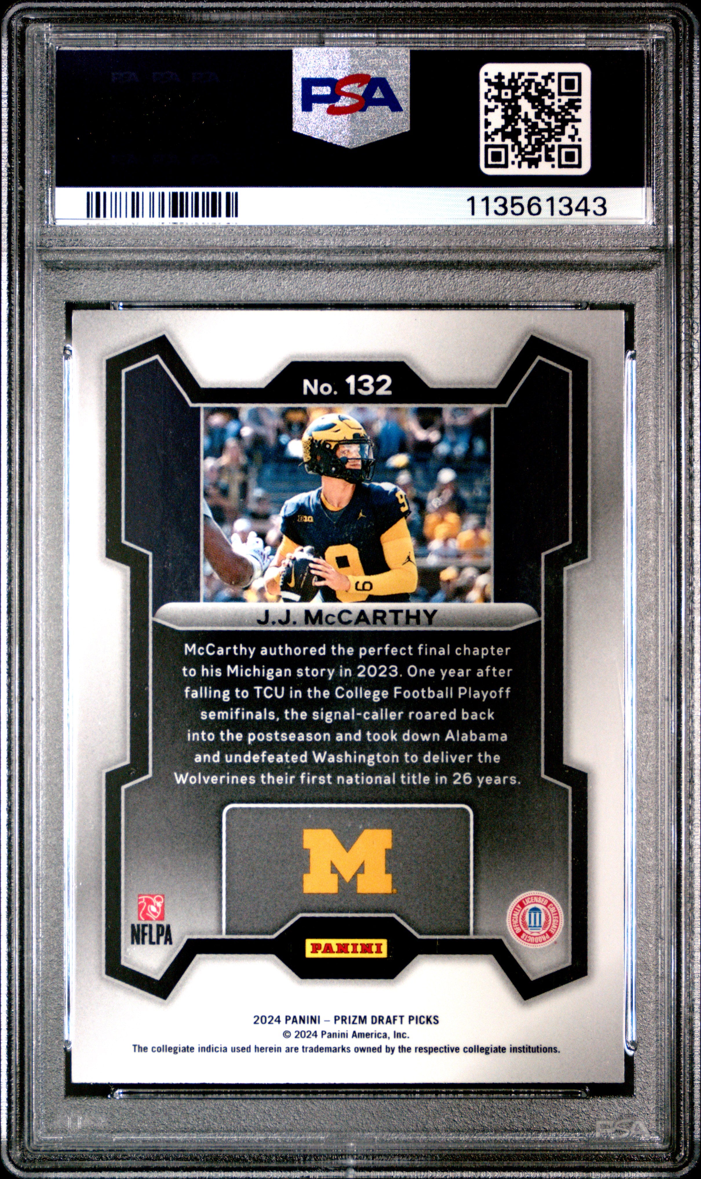 2024 Prizm Draft Picks - JJ Mccarthy - #132 - PSA 8