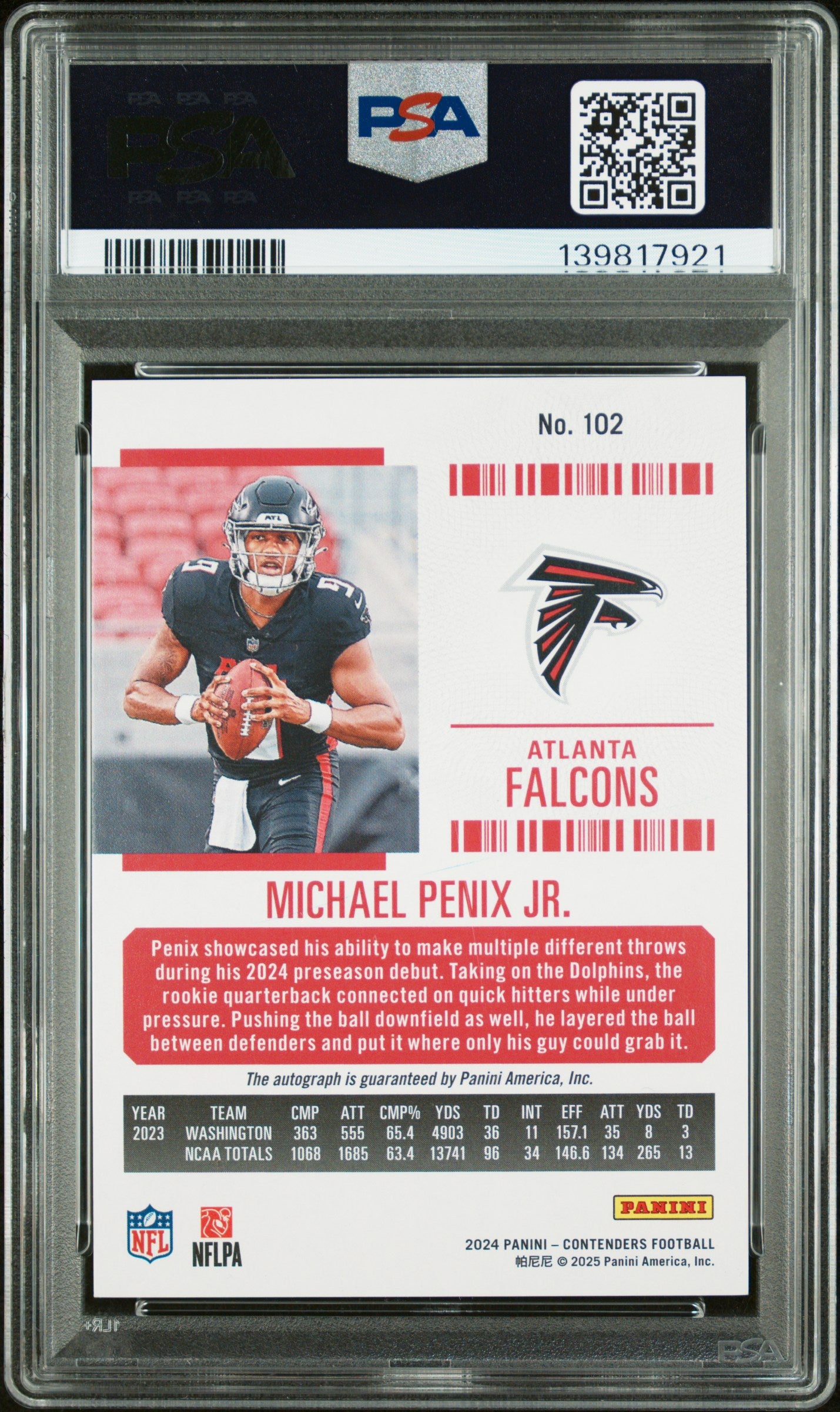 2024 Contenders - Michael Penix Jr. - Rookie Ticket Gold Auto 15 #102 - PSA 8