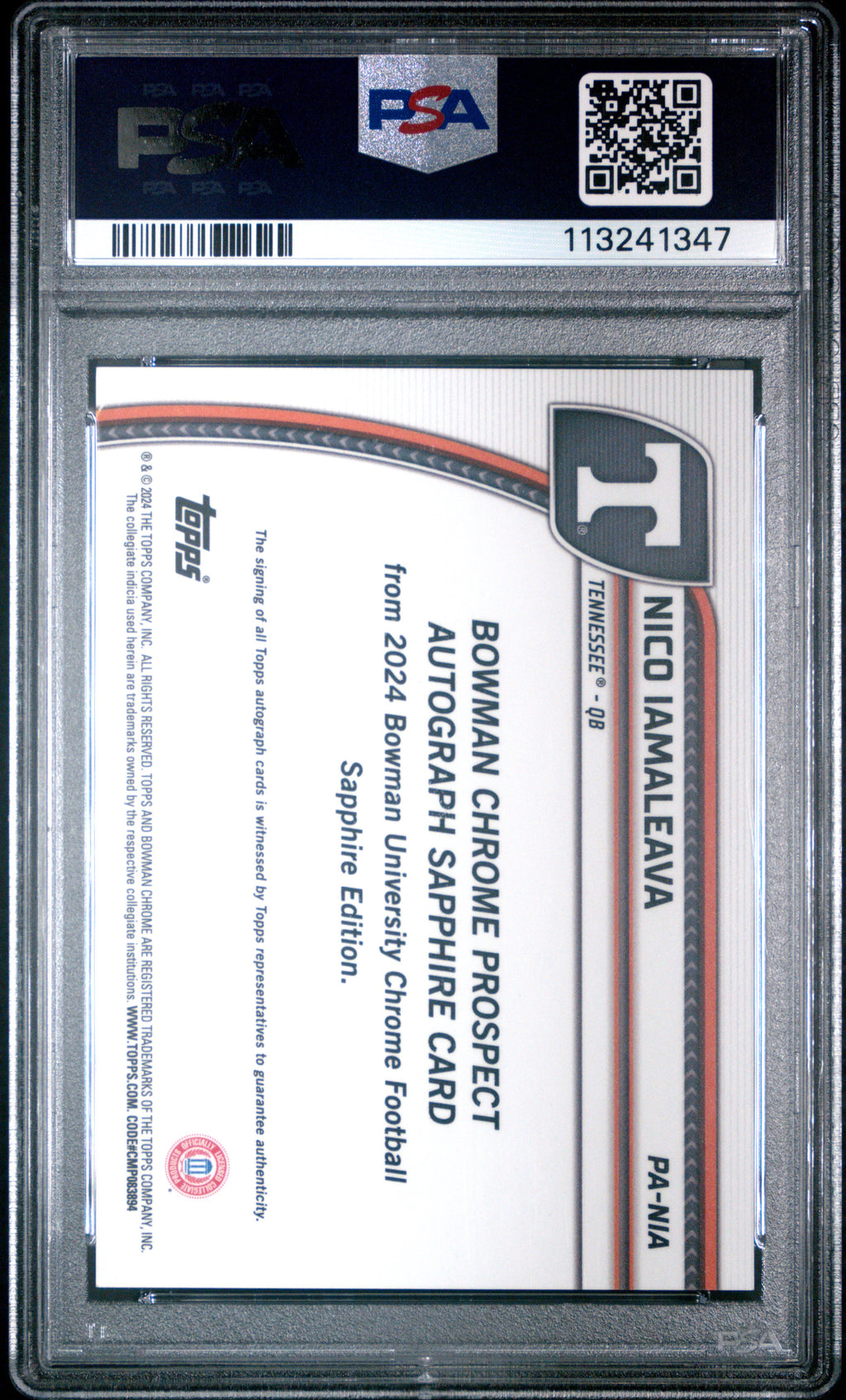 2024 Bowman Sapphire - Nico Iamaleava - Black Refractor 1st Auto /10 - PSA 9