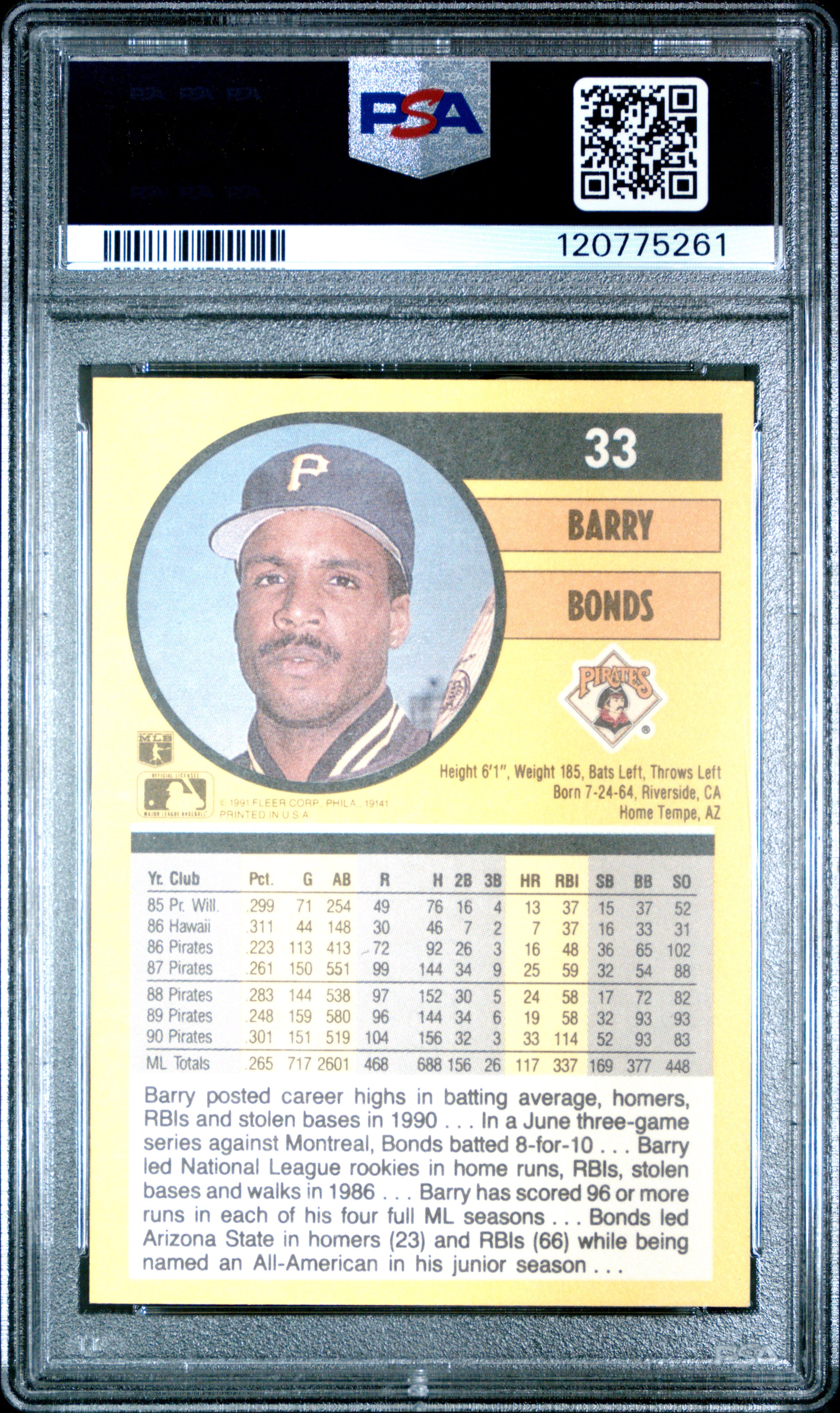 1991 Fleer - Barry Bonds - #33 - PSA 9