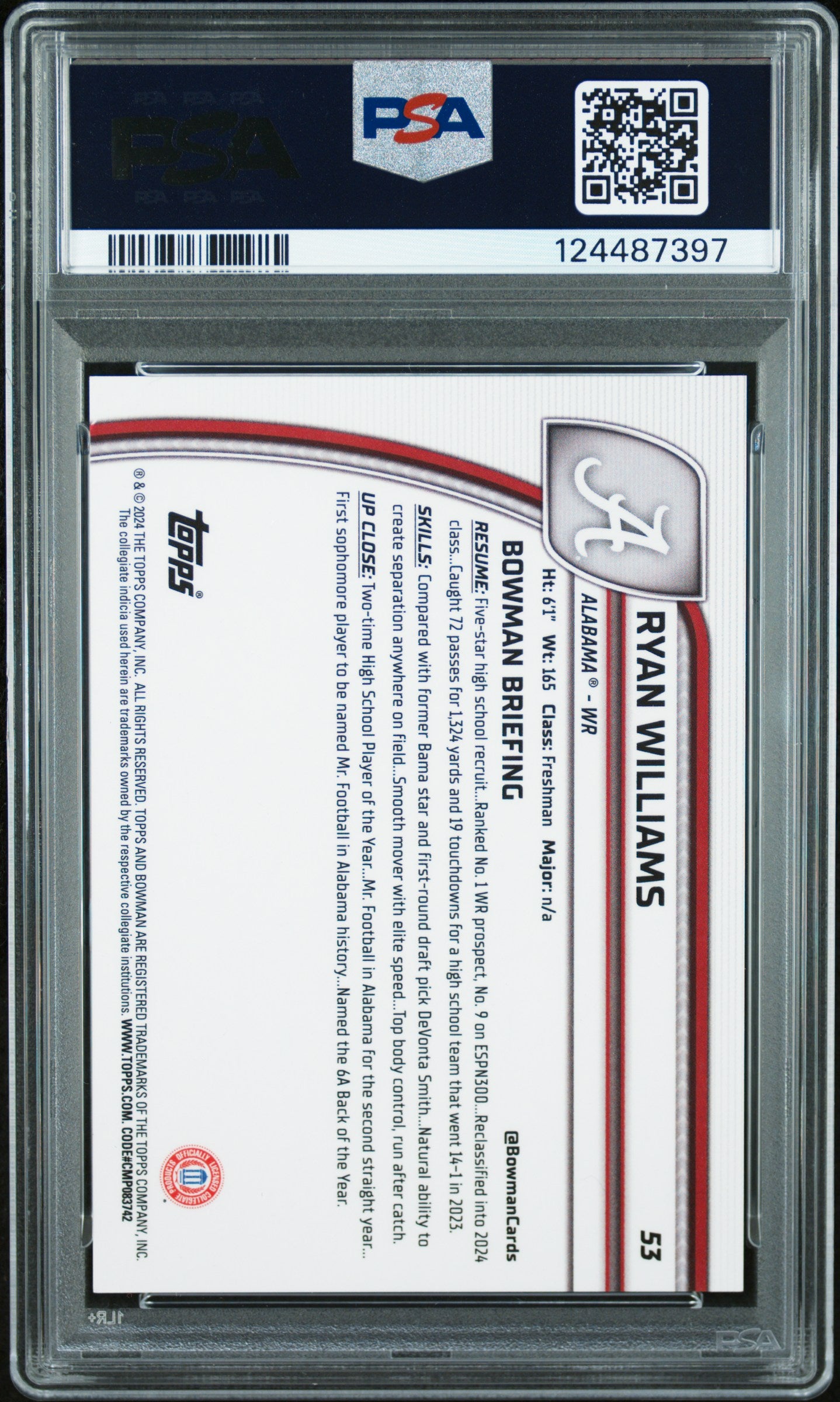 2024 Bowman Chrome - Ryan Williams - Green Refractor /99 - #53 - PSA 9