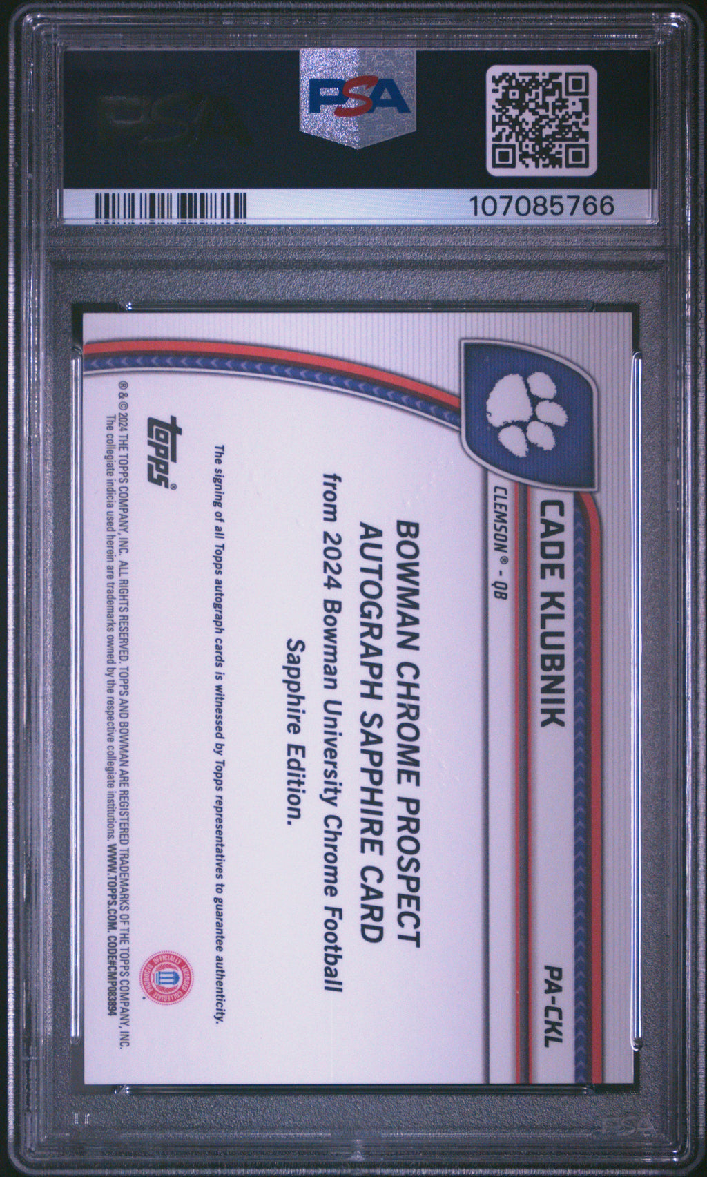 2024 Bowman Sapphire - Cade Klubnik - Orange 4/25 - PSA 10 - GEM Rate - #PACKL