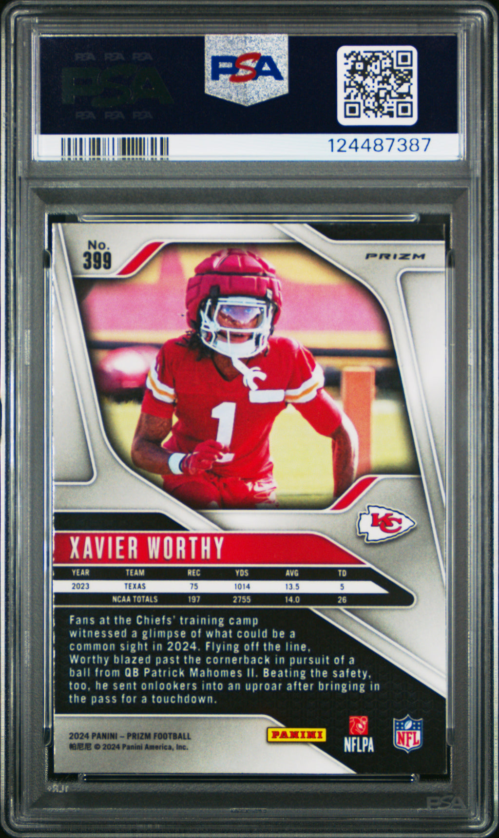 2024 Prizm - Xavier Worthy - No Huddle - RC - Rookie - #399 - PSA 8
