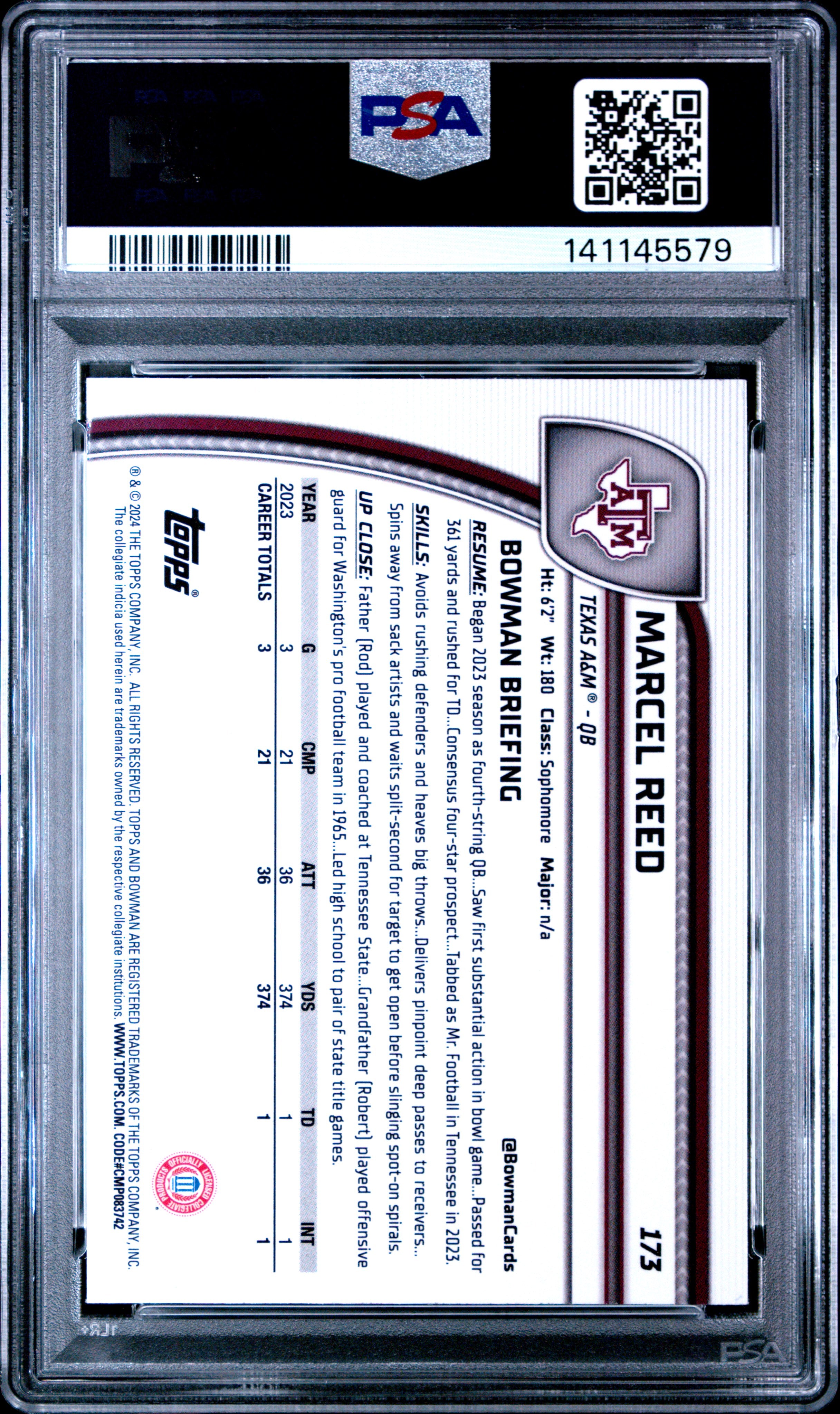 2024 Bowman Sapphire - Marcel Reed - Bowman 1st #173 - PSA 8