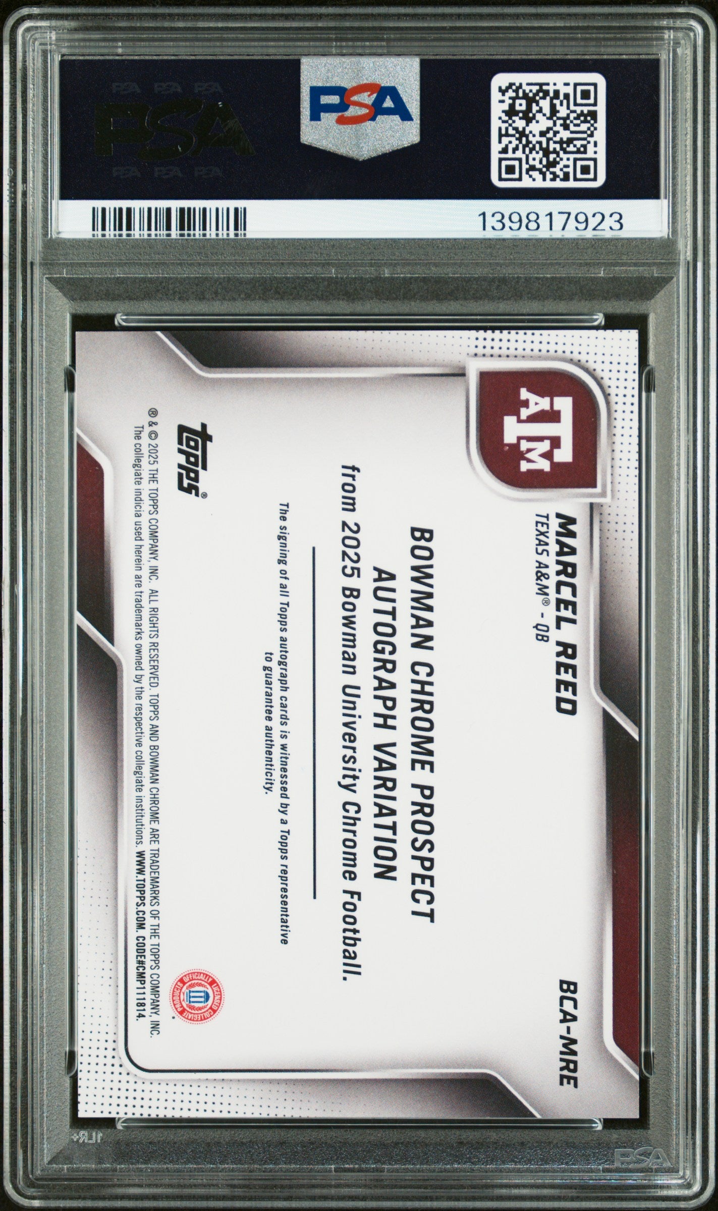 2025 Bowman Chrome - Marcel Reed - Red Shimmer Auto /5 #MRE - PSA 8 Auto 10