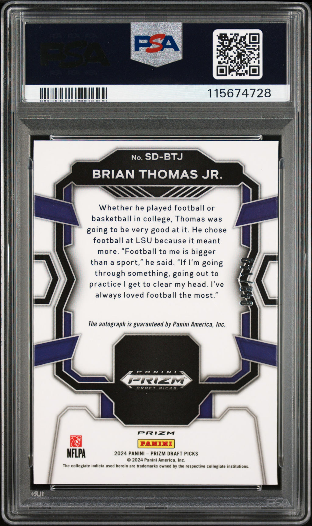2024 Prizm Draft Picks - Brian Thomas Jr. - Blue Prizm Signing Day /149 -PSA 10