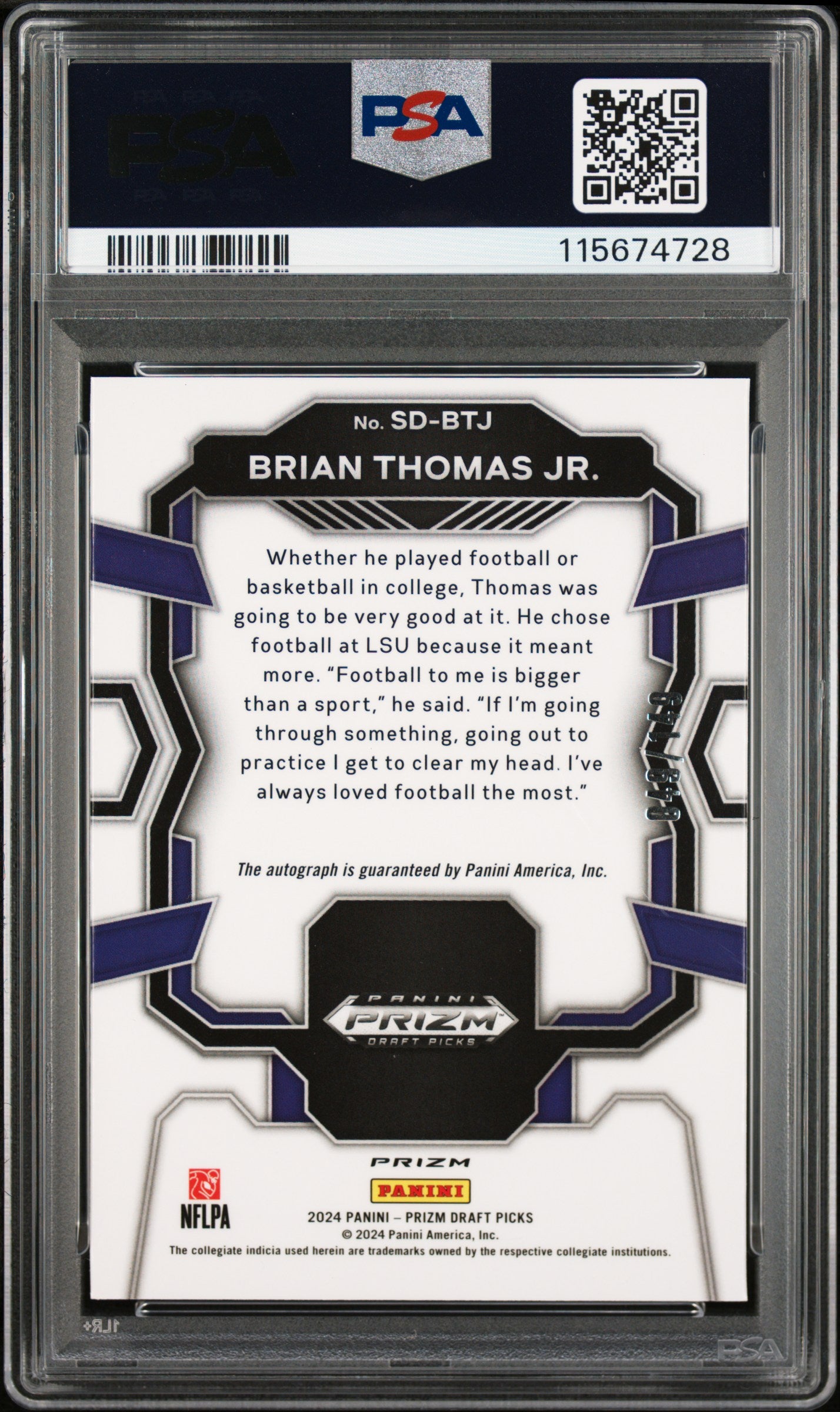 2024 Prizm Draft Picks - Brian Thomas Jr. - Blue Prizm Signing Day /149 -PSA 10