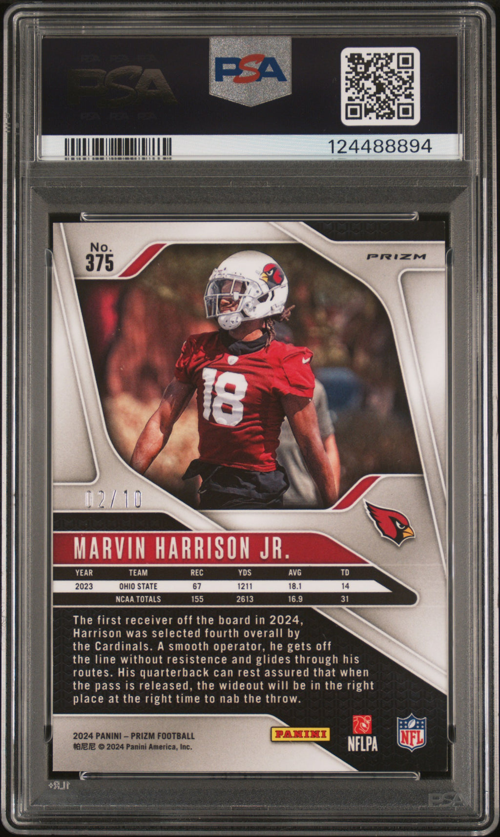 2024 Prizm - Marvin Harrison Jr. - Gold Shimmer /10 - #375 - PSA 9