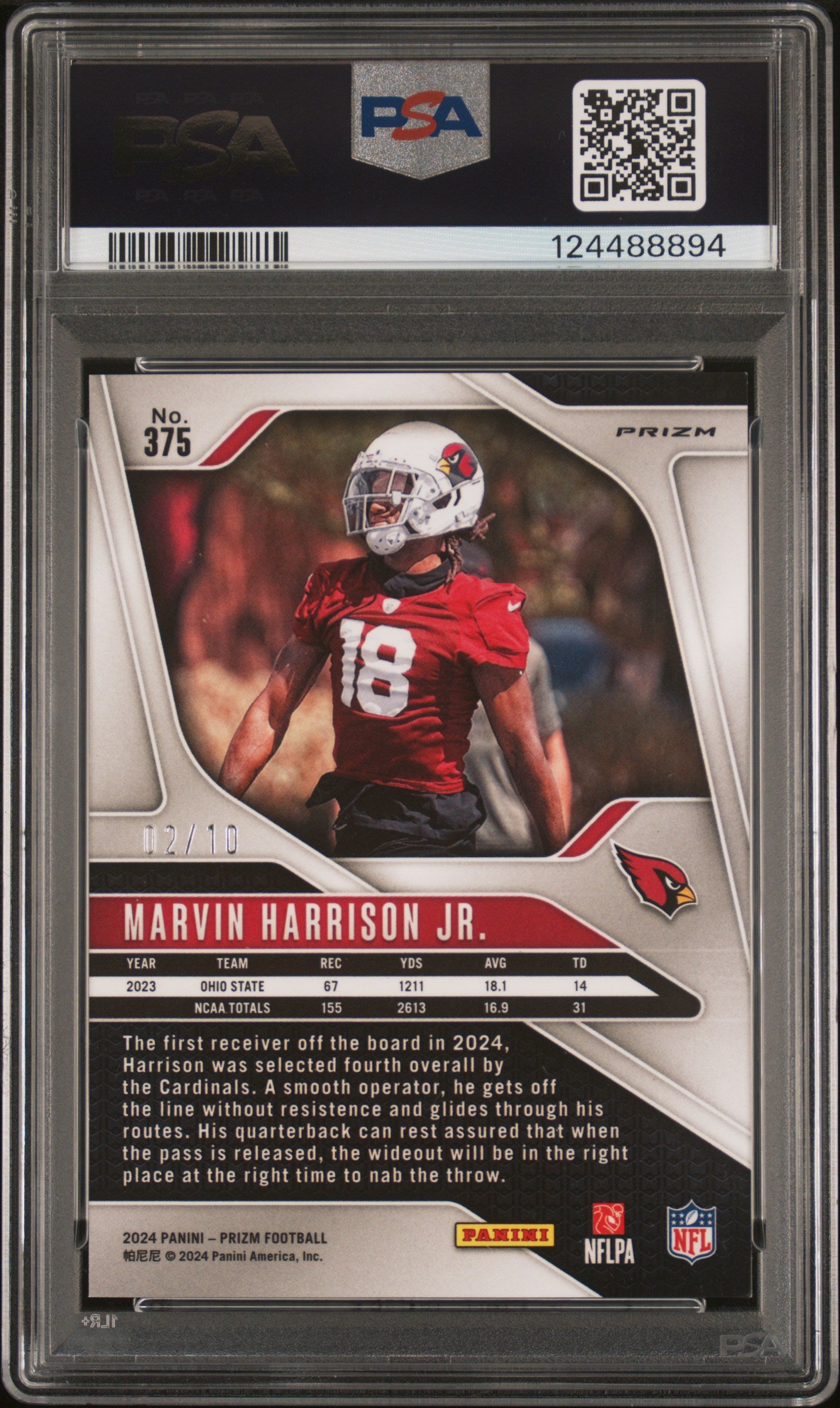 2024 Prizm - Marvin Harrison Jr. - Gold Shimmer /10 - #375 - PSA 9