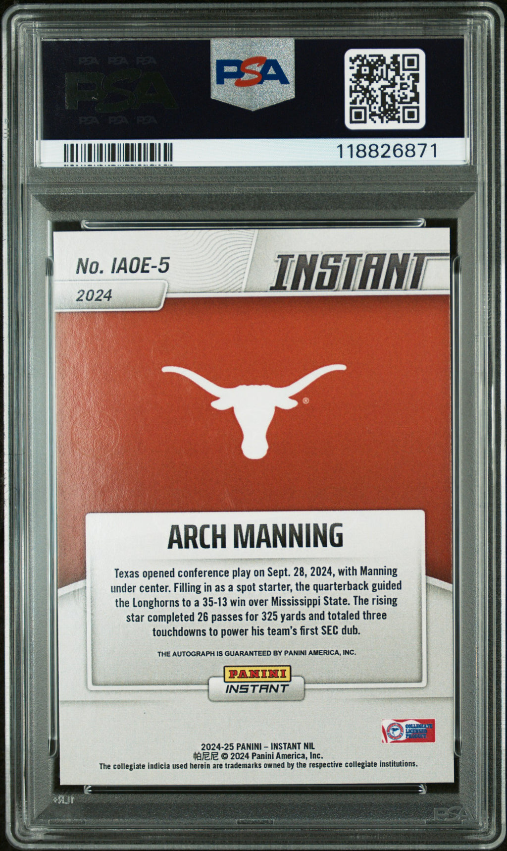 2024 Instant NIL - Arch Manning -Open Edition Auto - #IAOE5 - PSA 10 - GEM MINT