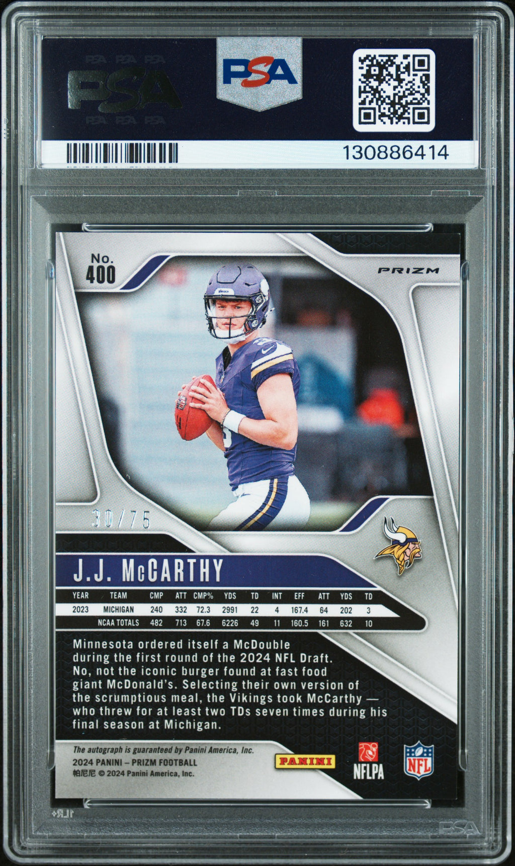 2024 Prizm - JJ McCarthy - Green Scope Auto /75 - #400 - PSA 9 Auto 9